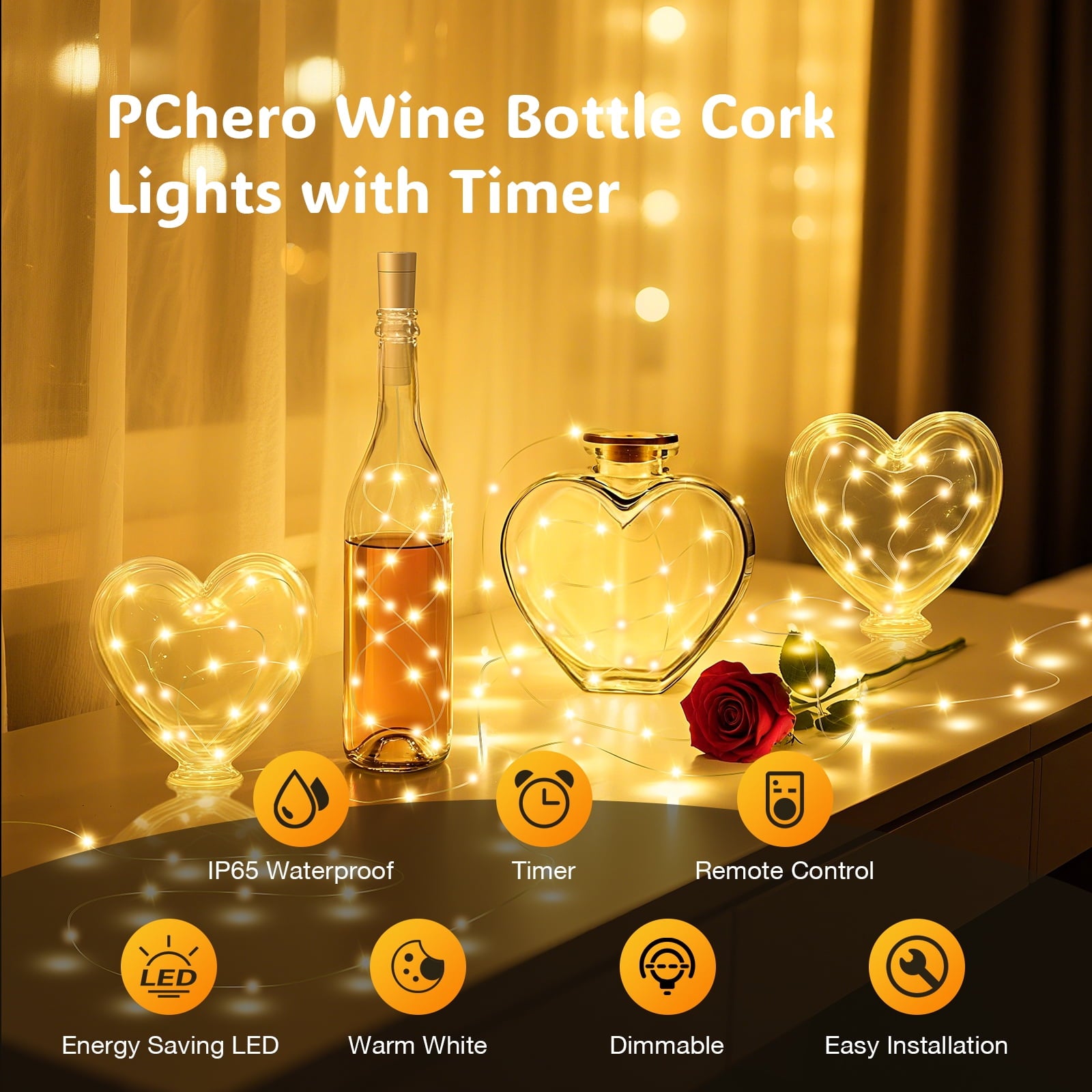 PChero 10 Pack Wine Bottle Lights with Cork & Remote, 6.6ft 20 LED Cork Lights Battery Operated, Waterproof Mini Fairy Lights for Liquor Bottles DIY Wedding Party Bar Christmas Décor, Warm White