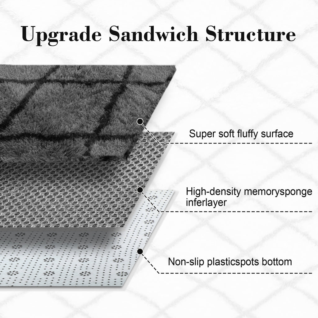 CozyDesg Shag Area Rugs,5'x7' Soft Fluffy Shaggy Carpet for Living Room,Large Rug for Bedroom Dining Room Home Decor Room Decor,Dark Gray & Black