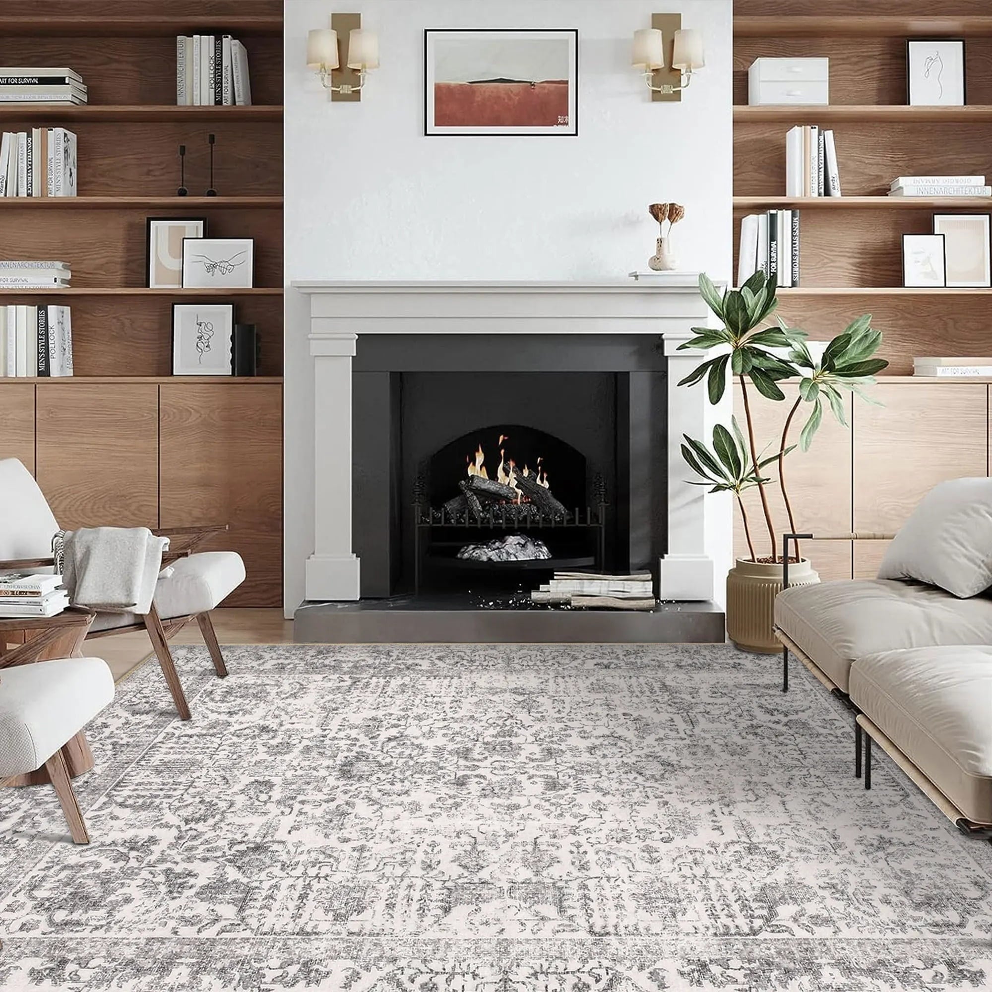 BERTHMEER 8'x10' Washable Large Area Rugs indoor Vintage Oriental Distressed Rugs Carpets for Living Room Bedroom Dining Room Office Throw Rugs Non-slip, Gray