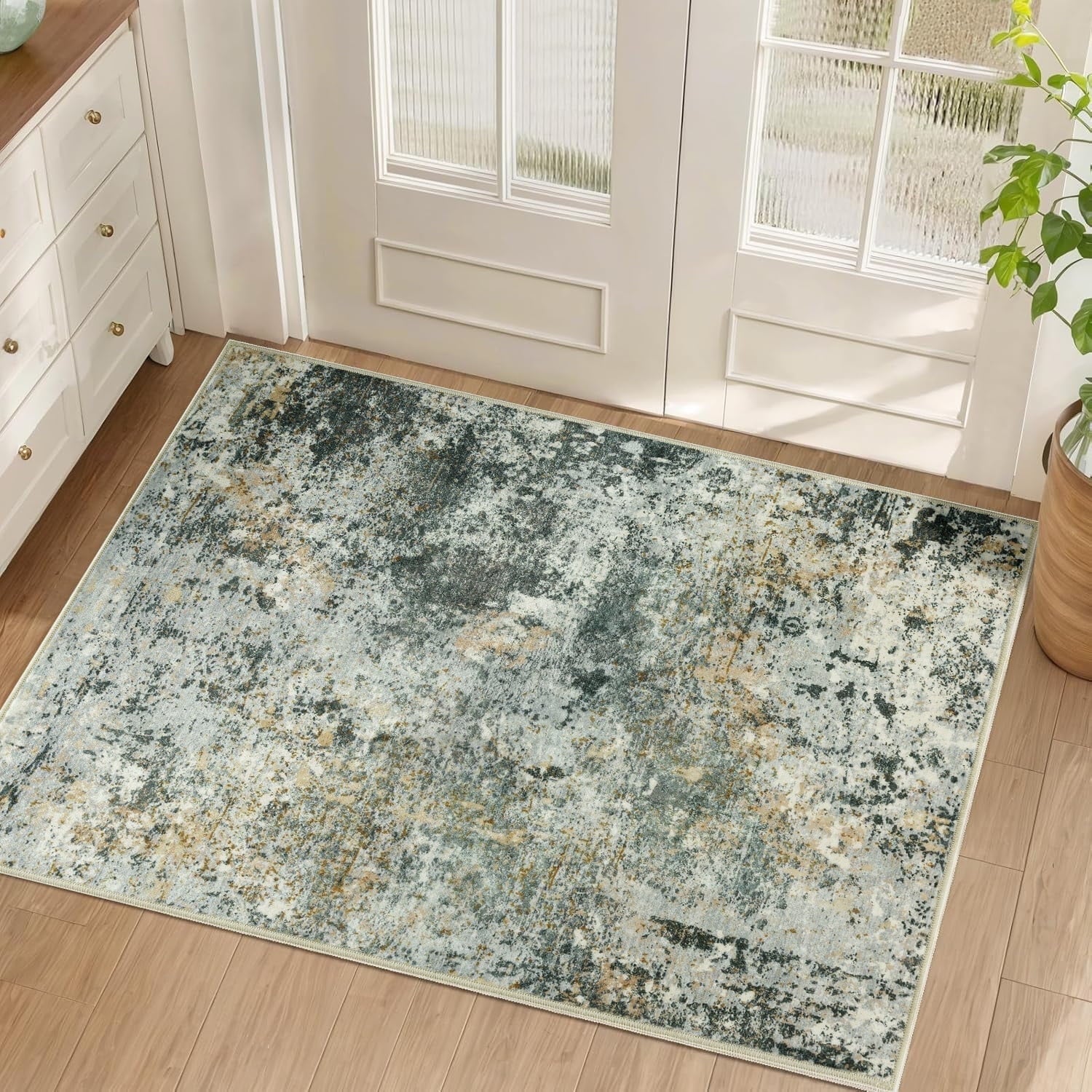 BERTHMEER 5'x7' Area Rugs for Living Room Light Brown Beige Rugs for Bedroom Kitchen Non Slip Washable Modern Contemporary Geometric Carpets Home Office Dorm Dining Room Striped Pattern Throw Rugs