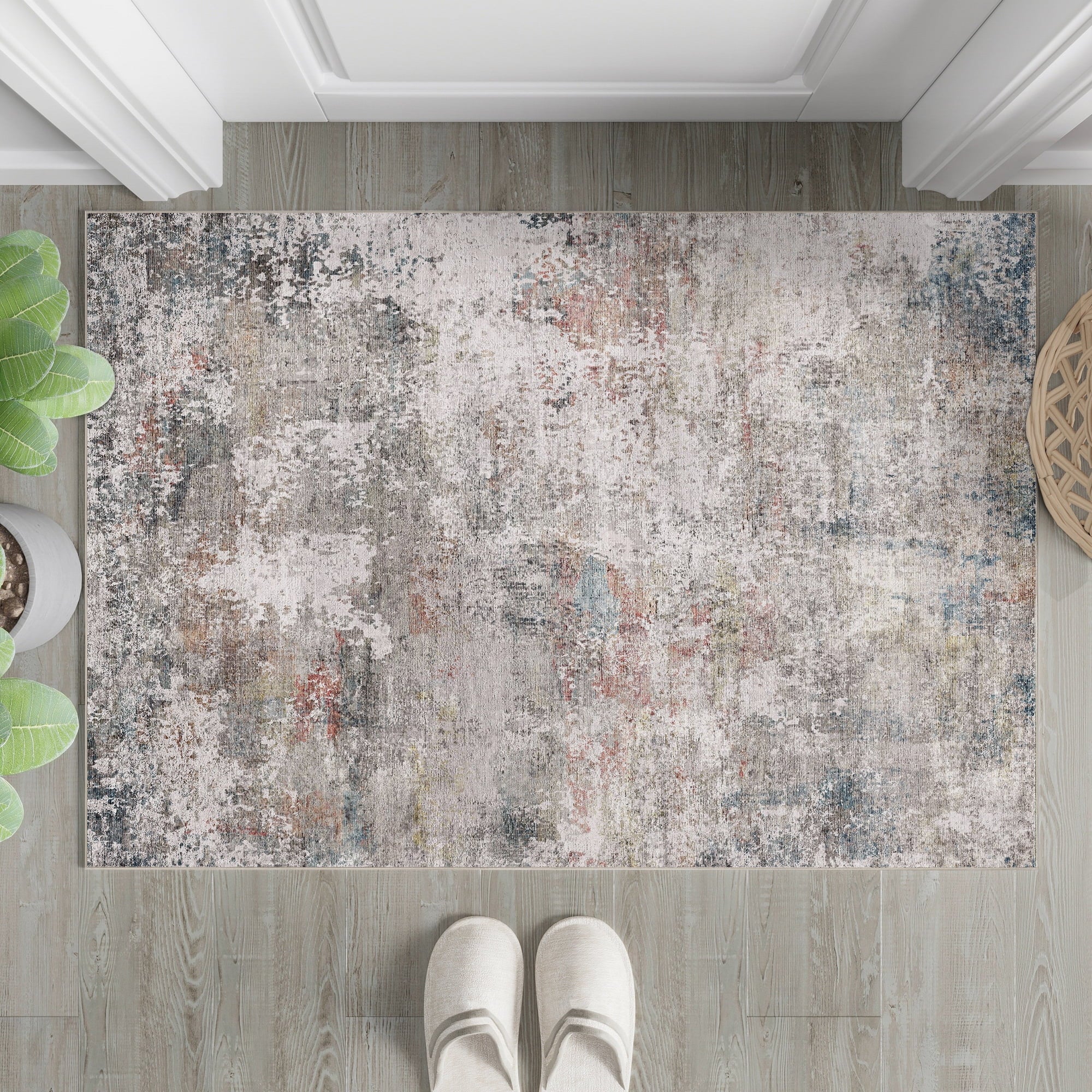 Berthmeer 6' x 9'Gray Abstract Area Rugs, Abstract Gray