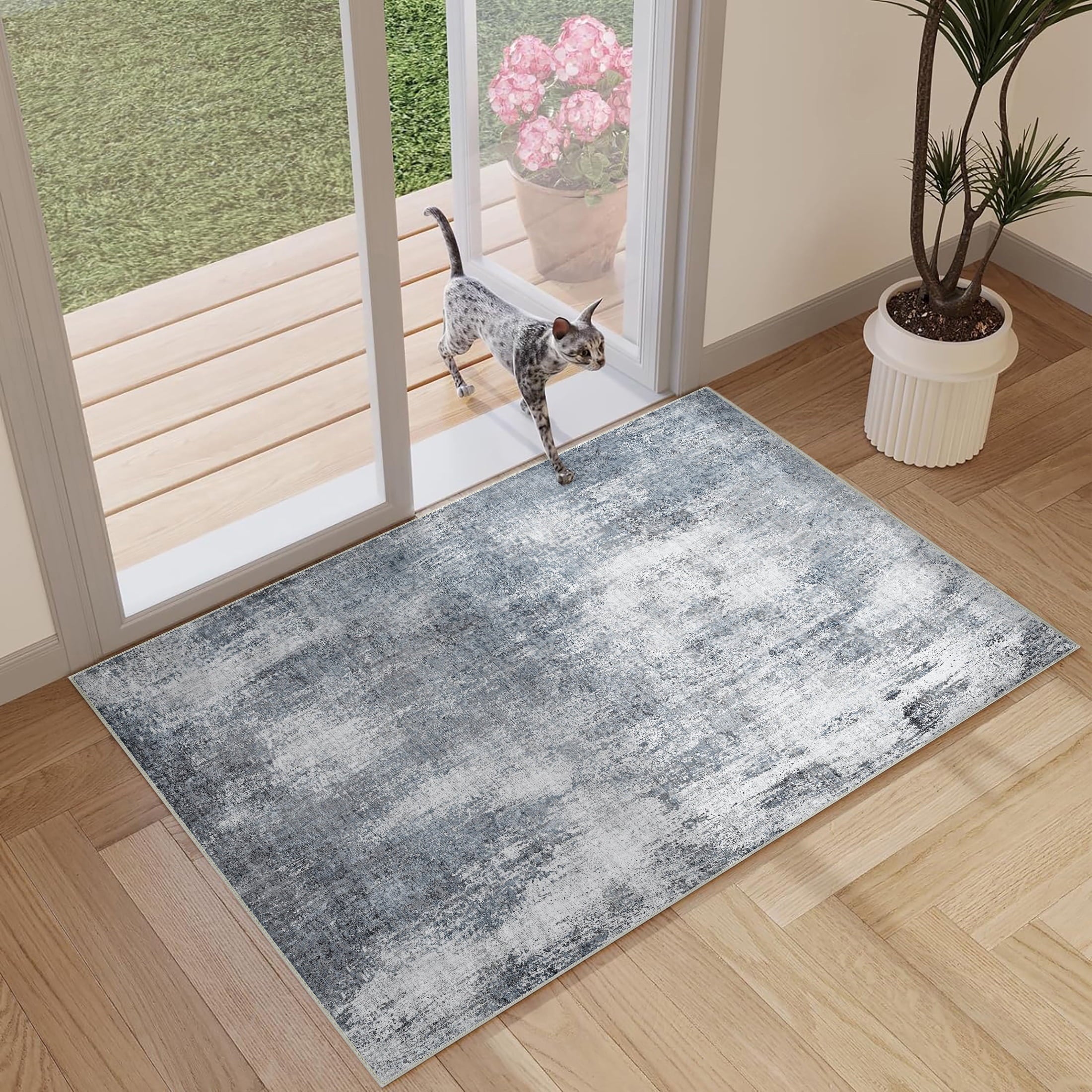 Berthmeer 6' x 9'Gray Abstract Area Rugs, Abstract Gray