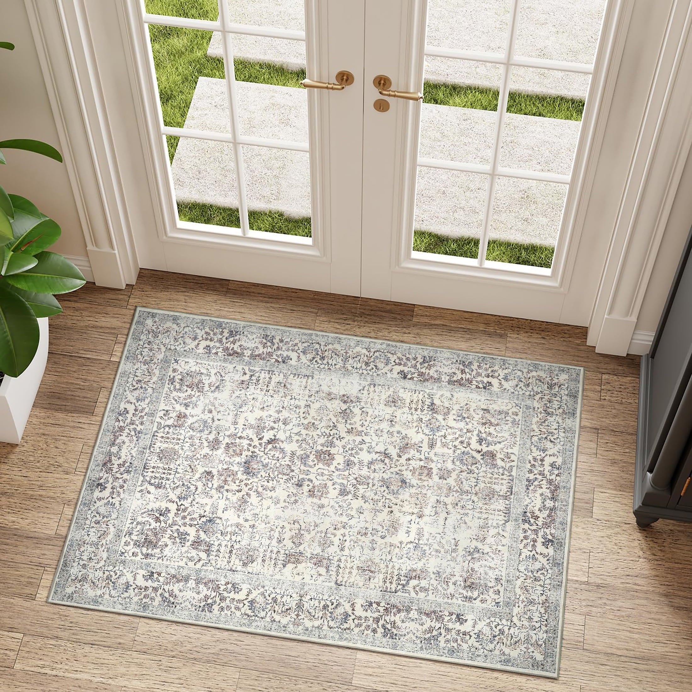 BERTHMEER 8'x10' Washable Large Area Rugs indoor Vintage Oriental Distressed Rugs Carpets for Living Room Bedroom Dining Room Office Throw Rugs Non-slip, Gray