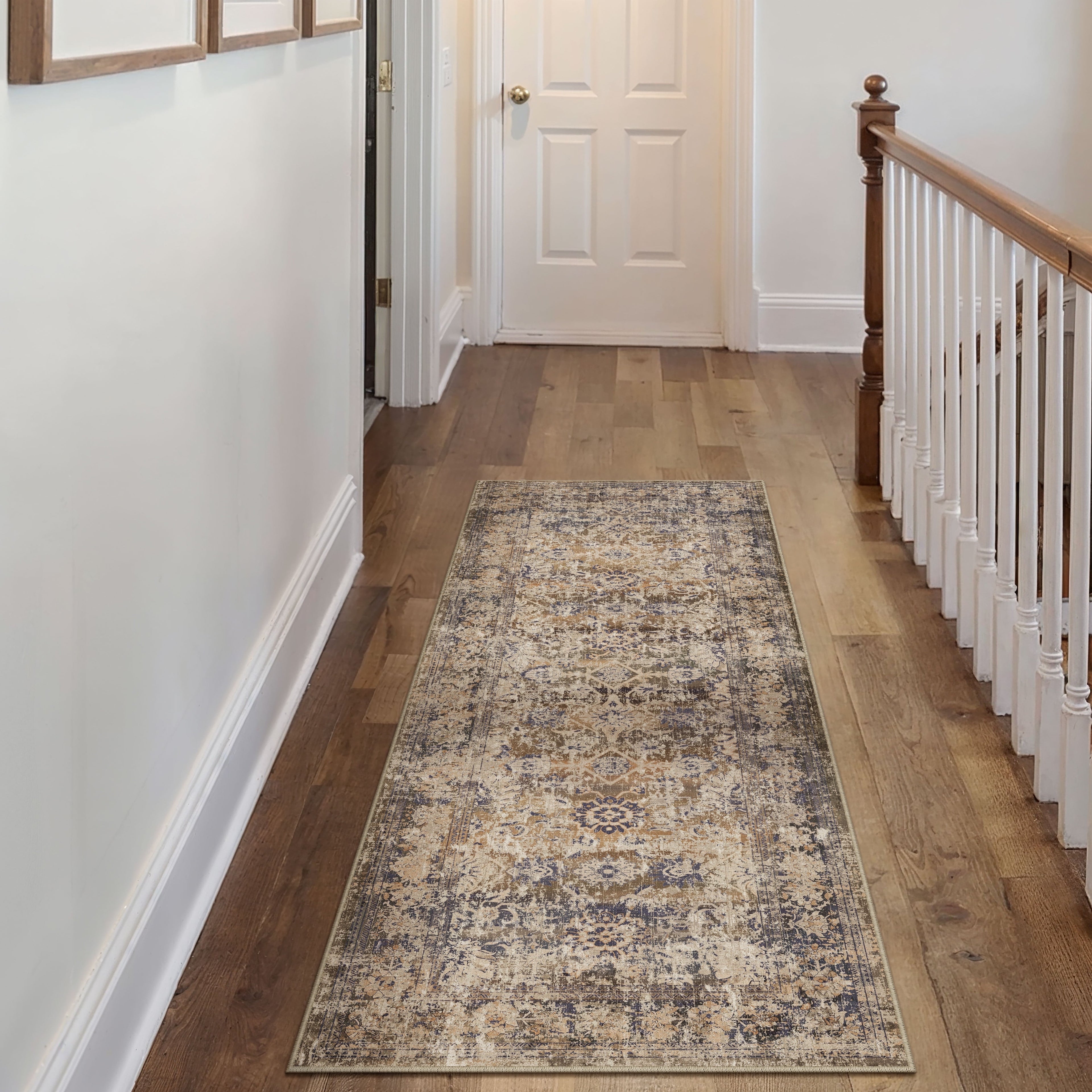 BERTHMEER 8'x10' Area Rugs for Living Room Vintage Brown Rugs for Bedroom Home Office Machine Washable Large Farmhouse Dining Room Oriental Rugs Non Slip Traditional Distressed Carpets