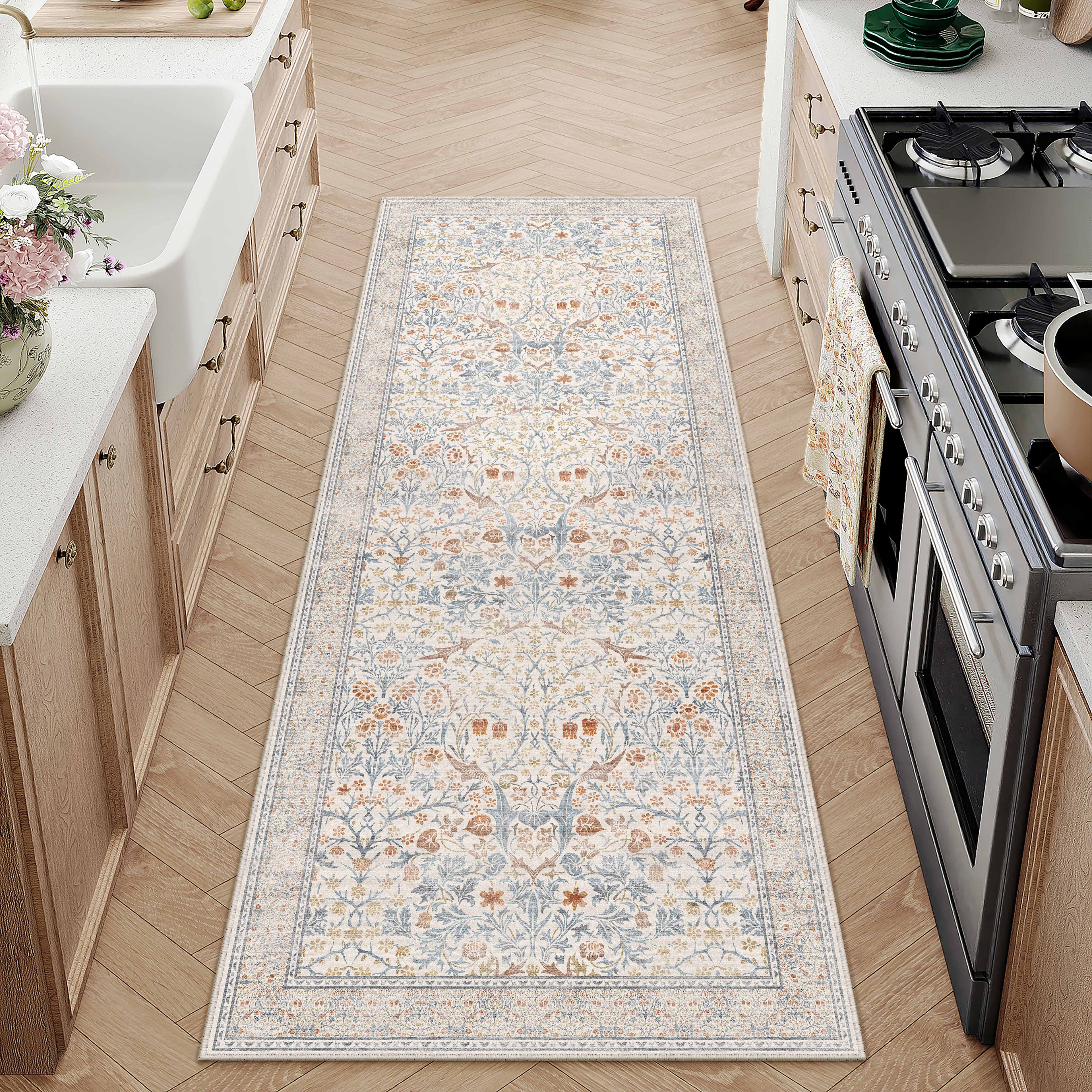 BERTHMEER 5'x7' Area Rugs for Living Room Bedroom Office Dining Room Farmhouse Large Rugs Vintage Oriental Traditional Distressed Non Slip Washable Rugs Carpets,Deep Green