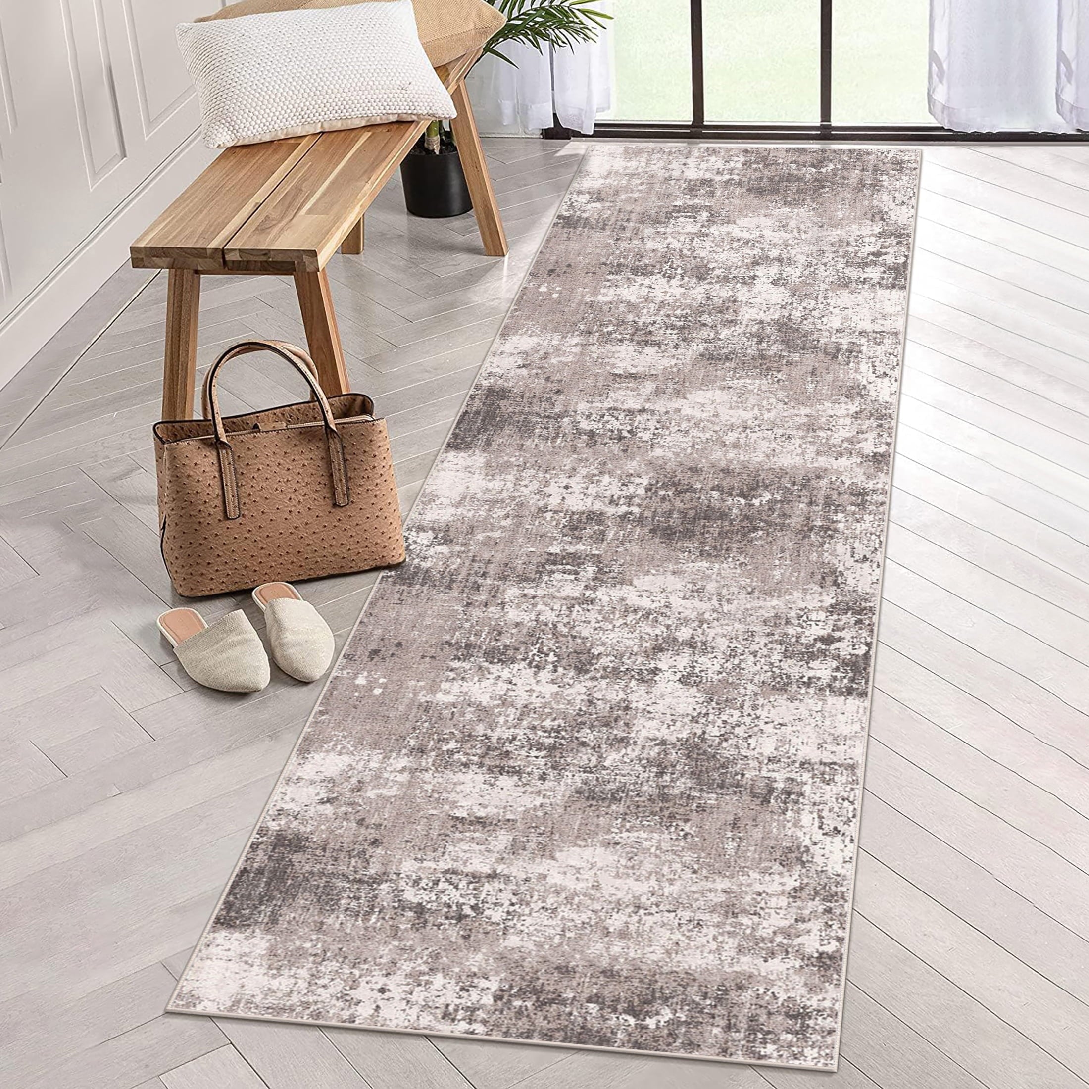 Berthmeer 6' x 9'Gray Abstract Area Rugs, Abstract Gray