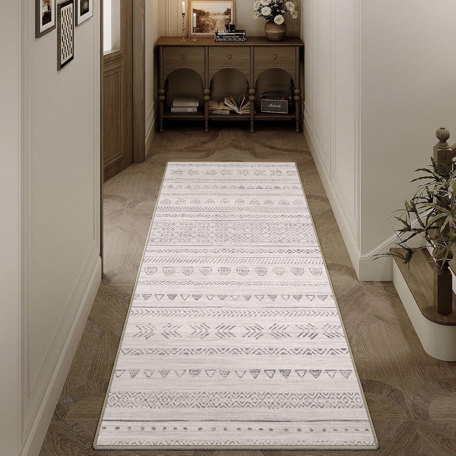 BERTHMEER 2'x6' Rhombus Checkered Runner Rugs for Hallway Entryway Bathroom Bedroom Kitchen Non Slip Washable Geometric Modern Contemporary Runner Rugs,Beige