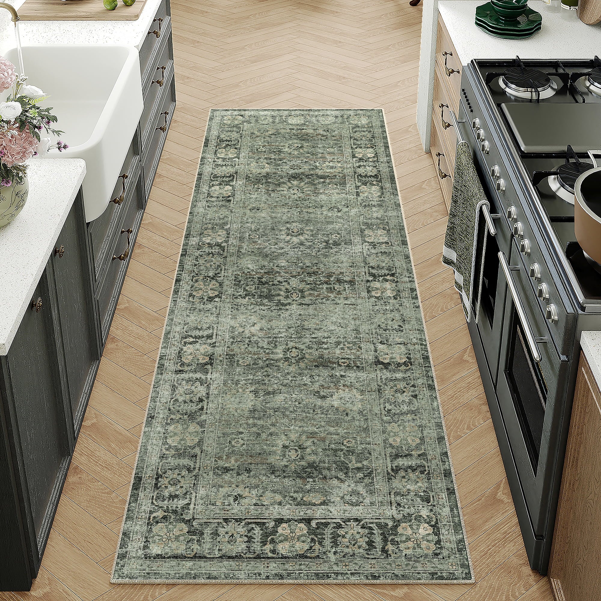 BERTHMEER 8'x10' Area Rugs for Living Room Bedroom Office Dining Room Farmhouse Large Brown Rugs Vintage Oriental Traditional Distressed Non Slip Washable Rugs Carpets