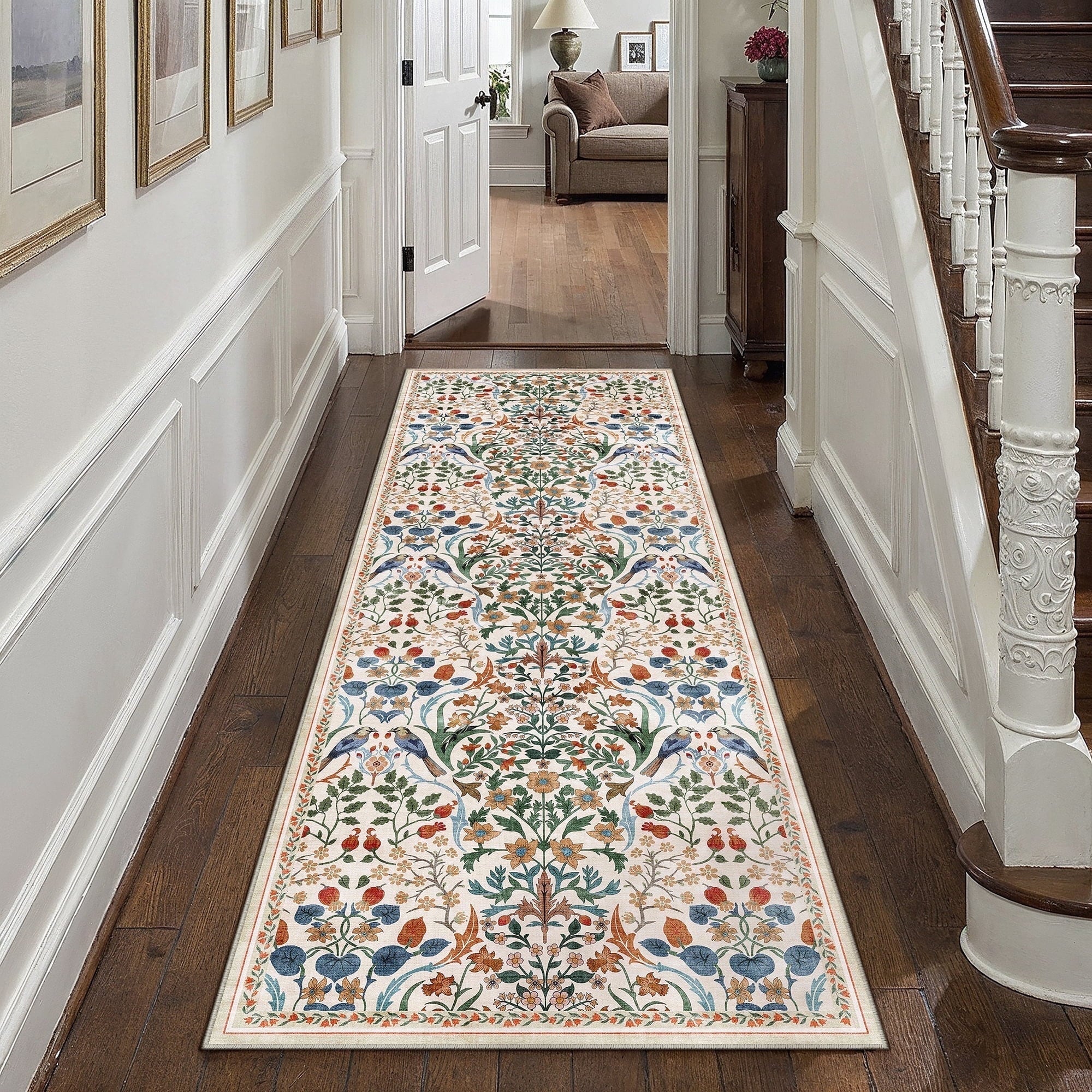 BERTHMEER Large 8'x10' Area Rugs for Living Room Rugs for Bedroom Kitchen Office Rugs Vintage Green Floral Carpets Machine Washable Farmhouse Dining Room Oriental Flower Non Slip Rugs, Multicolor