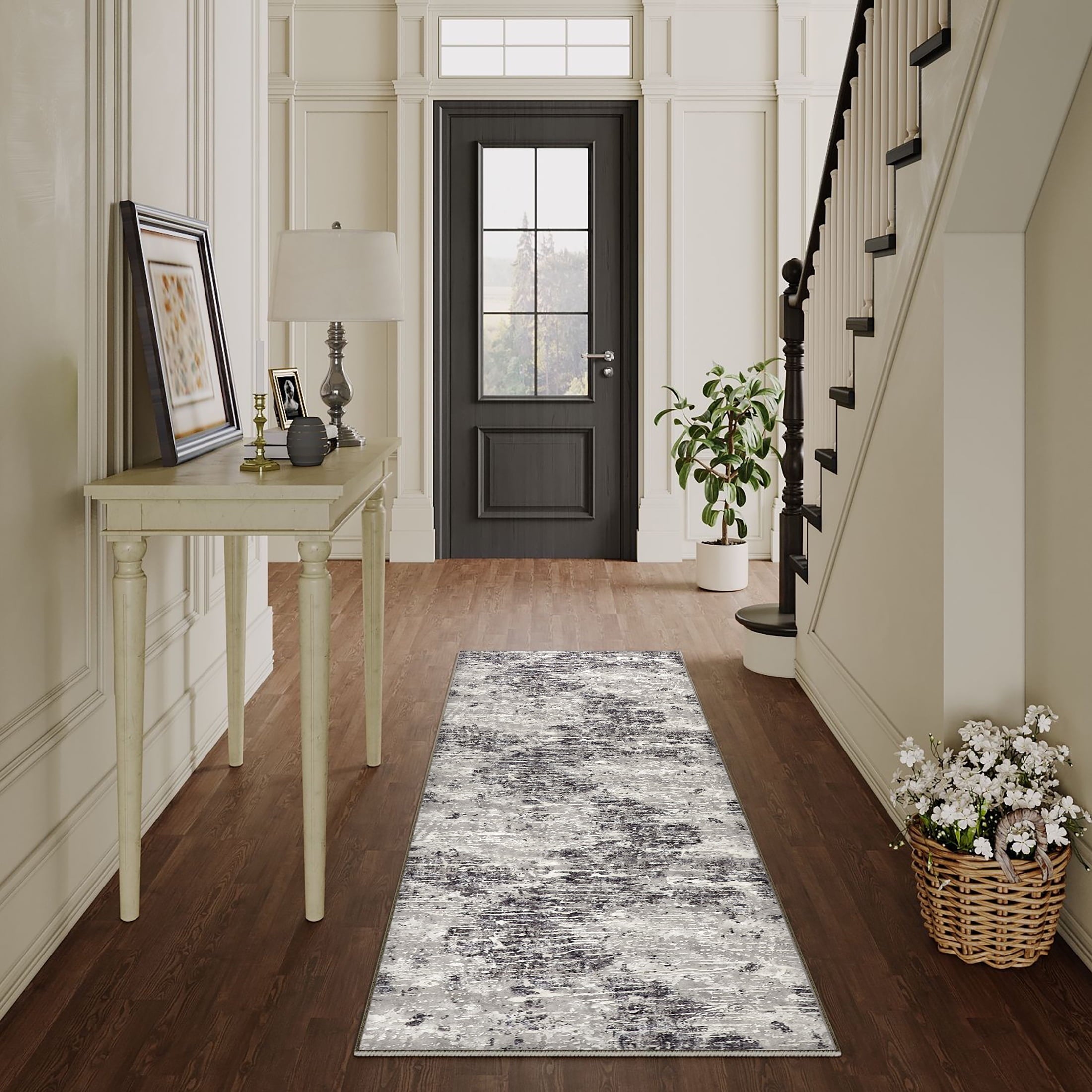 Berthmeer 6' x 9'Gray Abstract Area Rugs, Abstract Gray