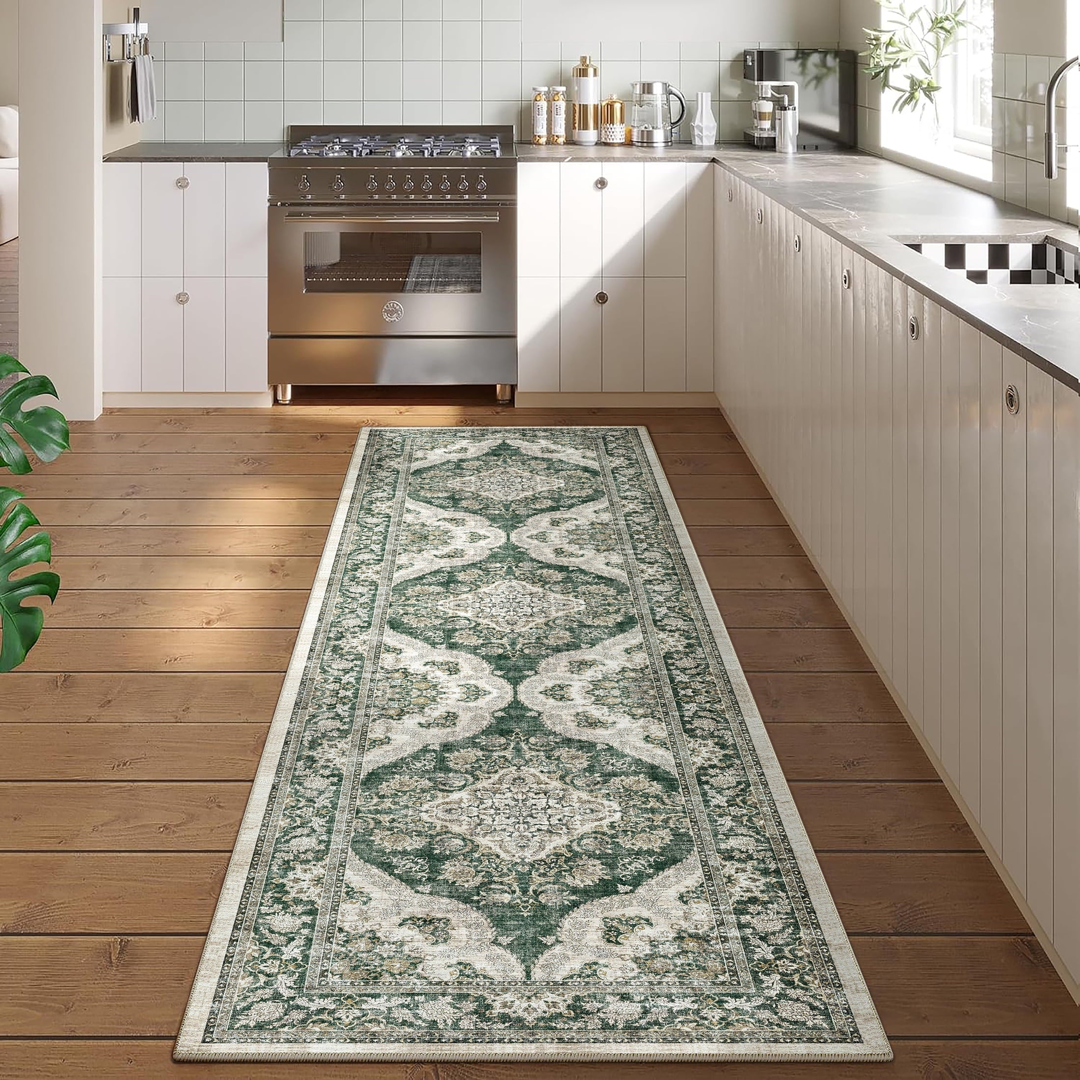 BERTHMEER 8'x10' Washable Large Area Rugs indoor Vintage Oriental Distressed Rugs Carpets for Living Room Bedroom Dining Room Office Throw Rugs Non-slip, Gray