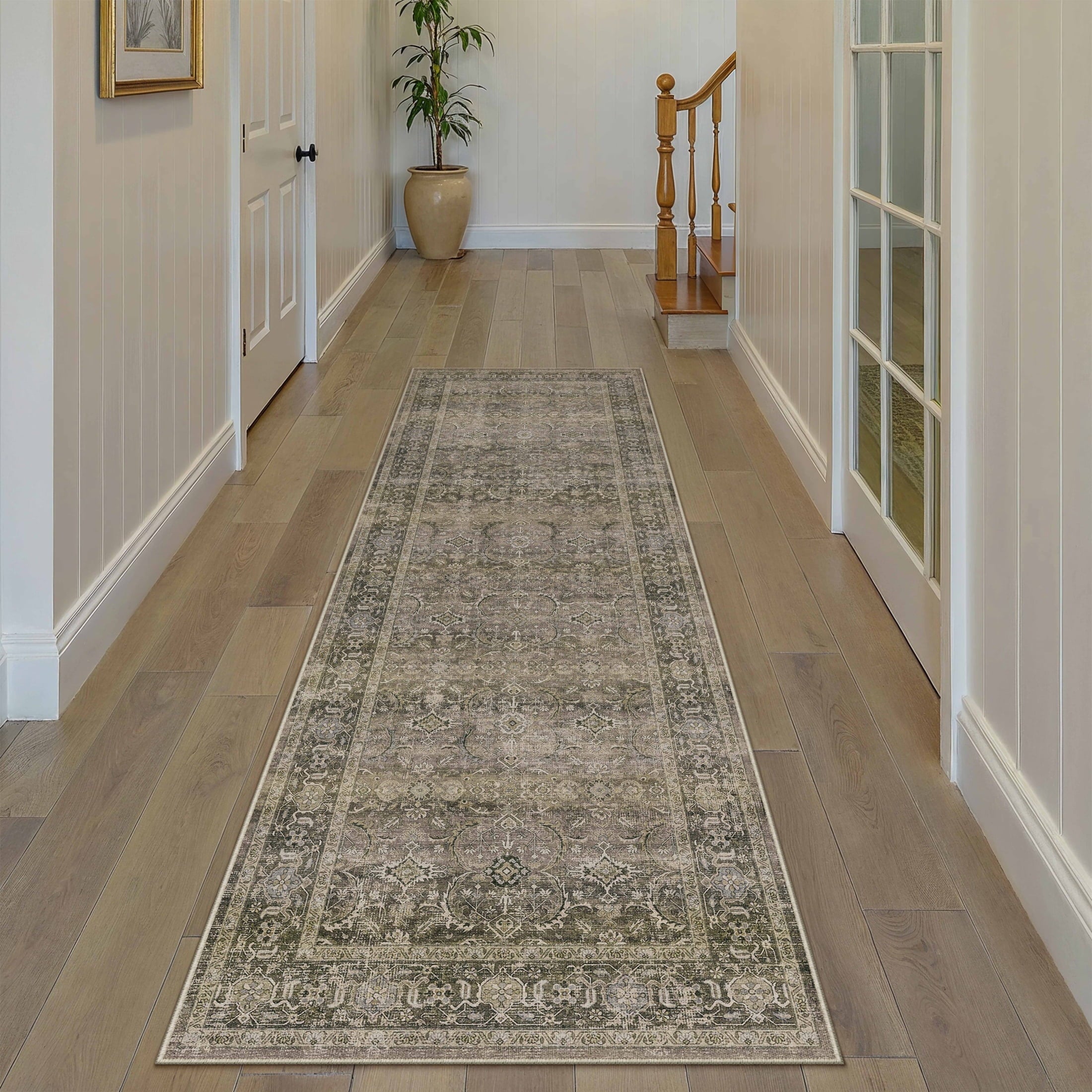 BERTHMEER 8'x10' Area Rugs for Living Room Vintage Brown Rugs for Bedroom Home Office Machine Washable Large Farmhouse Dining Room Oriental Rugs Non Slip Traditional Distressed Carpets