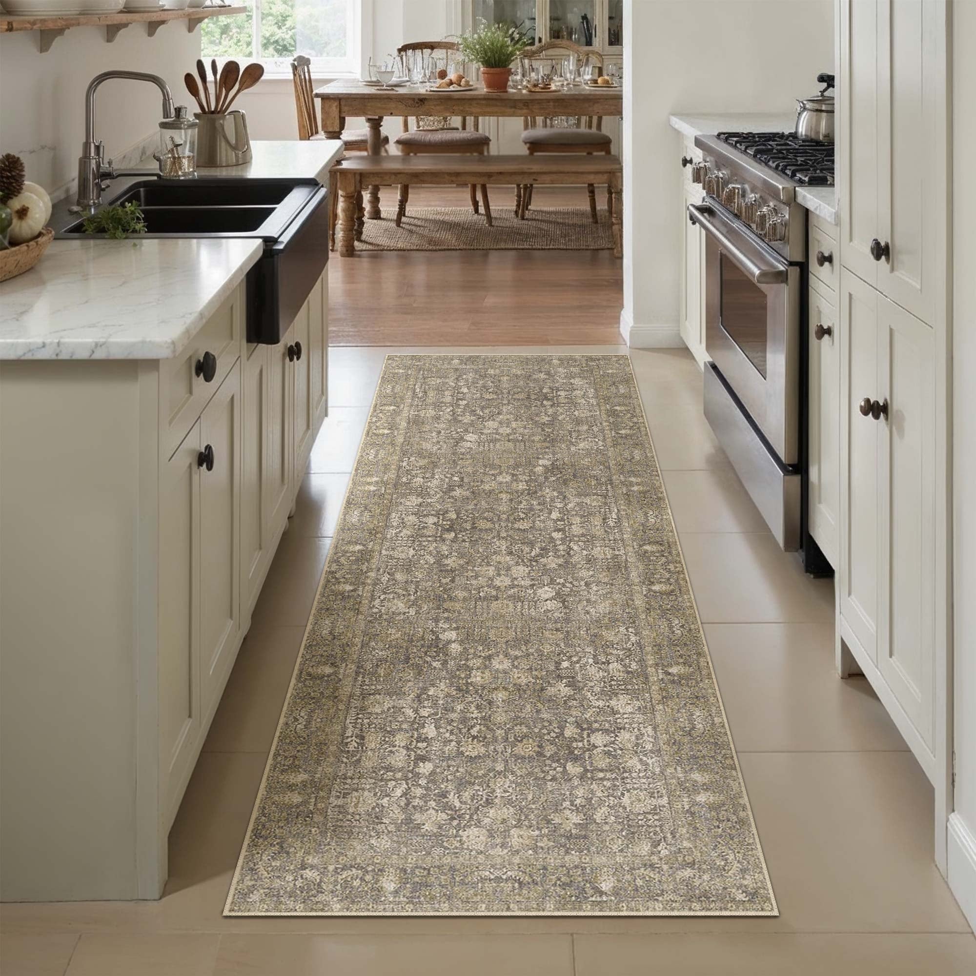 BERTHMEER 8'x10' Washable Large Area Rugs indoor Vintage Oriental Distressed Rugs Carpets for Living Room Bedroom Dining Room Office Throw Rugs Non-slip, Gray