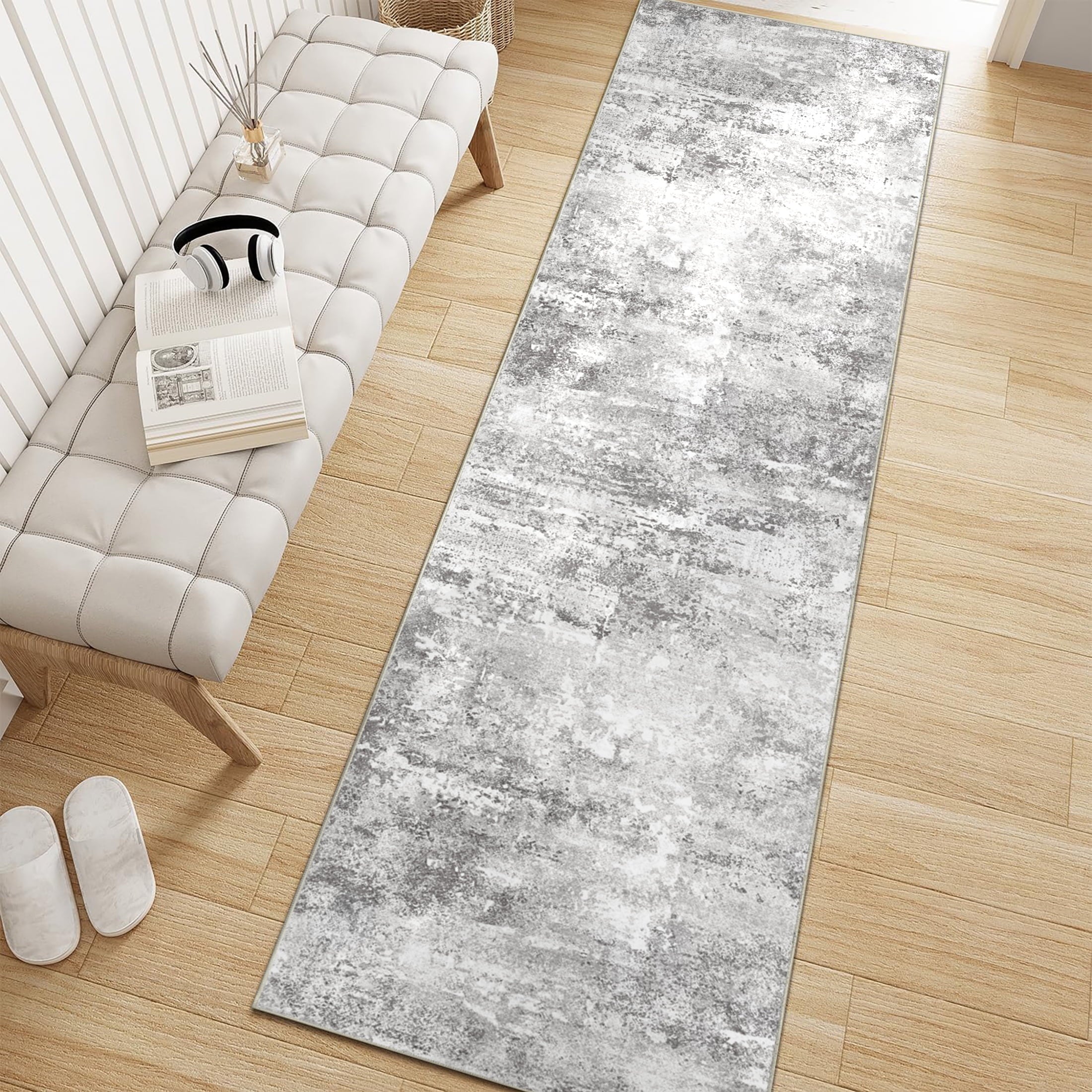 Berthmeer 6' x 9'Gray Abstract Area Rugs, Abstract Gray
