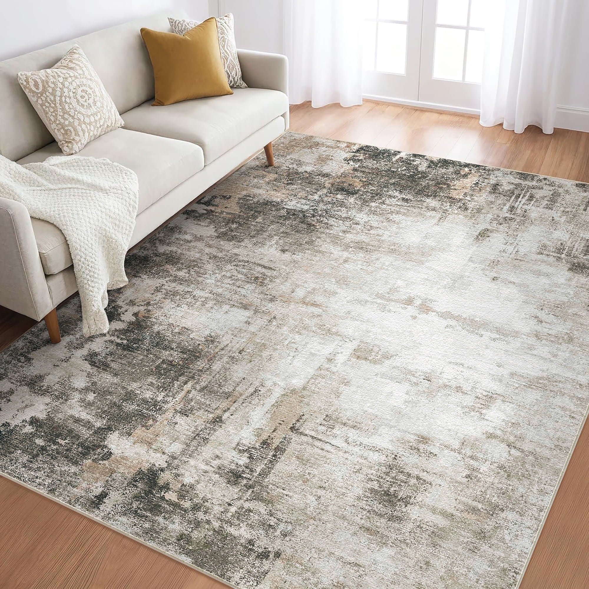 BERTHMEER Large 8'x10' Area Rugs for Living Room Rugs for Bedroom Kitchen Office Rugs Vintage Green Floral Carpets Machine Washable Farmhouse Dining Room Oriental Flower Non Slip Rugs, Multicolor