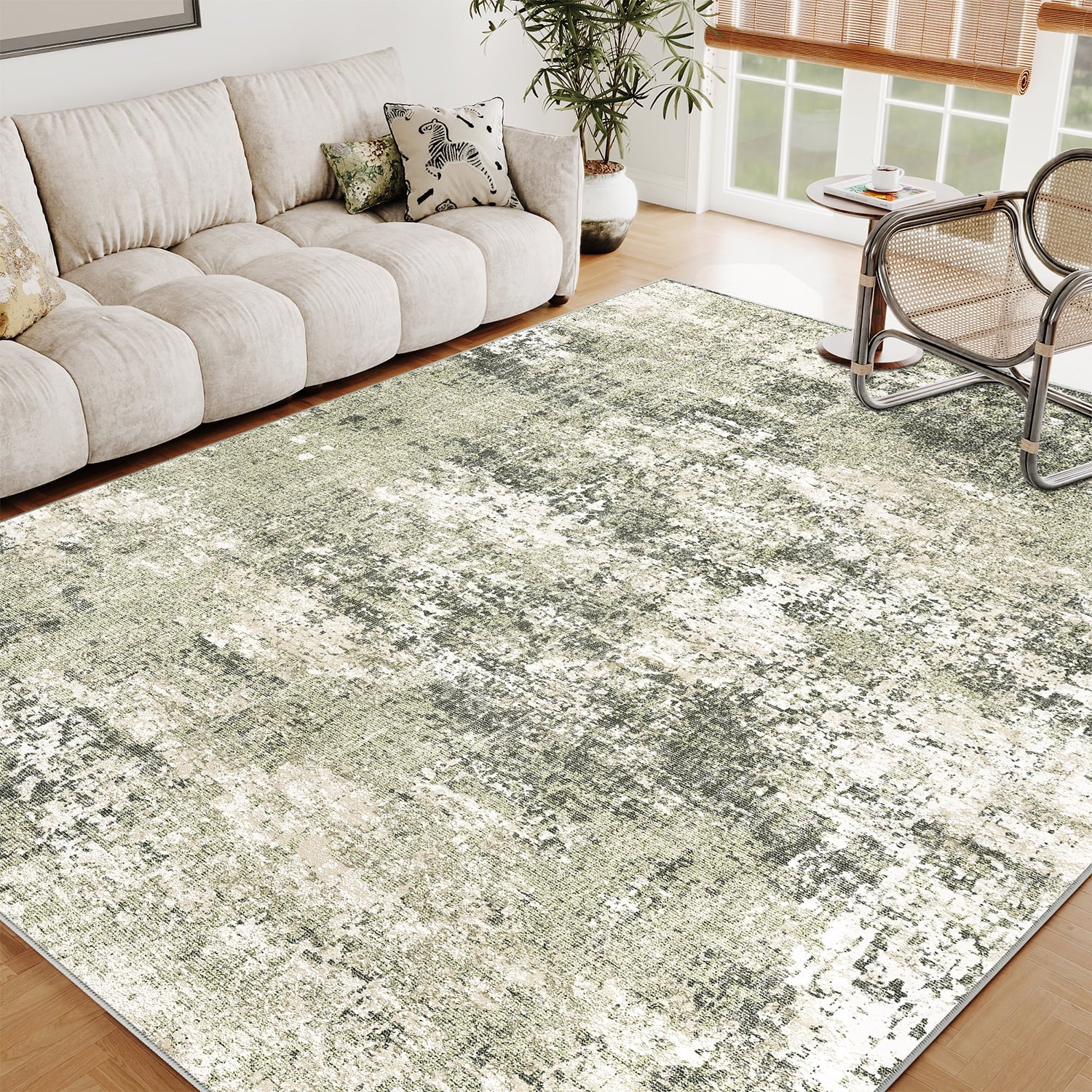 Berthmeer 6' x 9'Gray Abstract Area Rugs, Abstract Gray