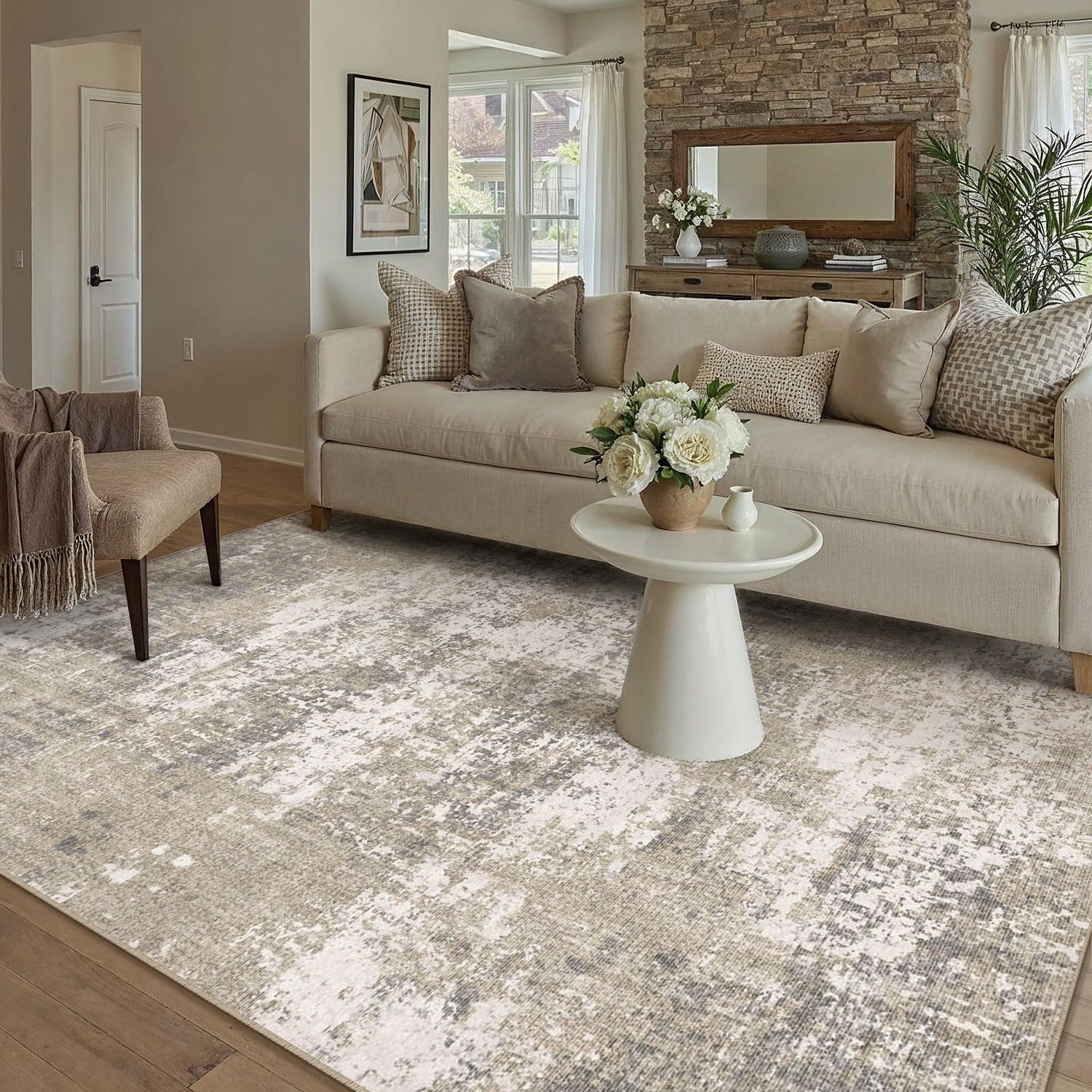 Berthmeer 6' x 9'Gray Abstract Area Rugs, Abstract Gray