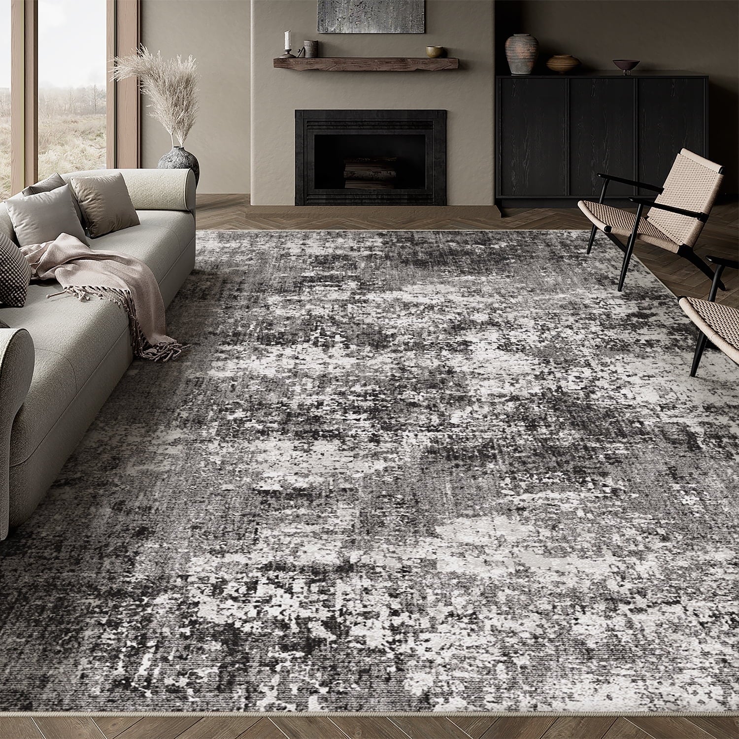 Berthmeer 6' x 9'Gray Abstract Area Rugs, Abstract Gray