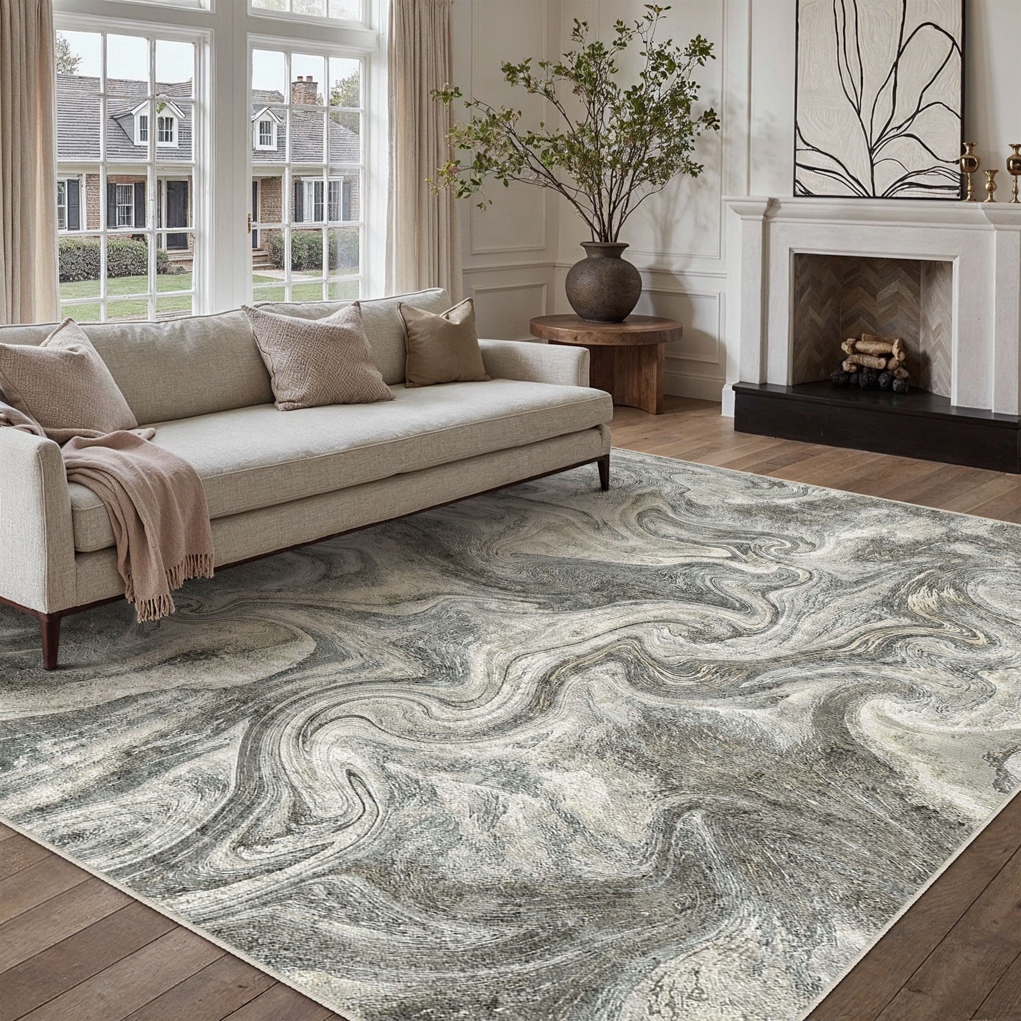 Berthmeer 6' x 9'Gray Abstract Area Rugs, Abstract Gray
