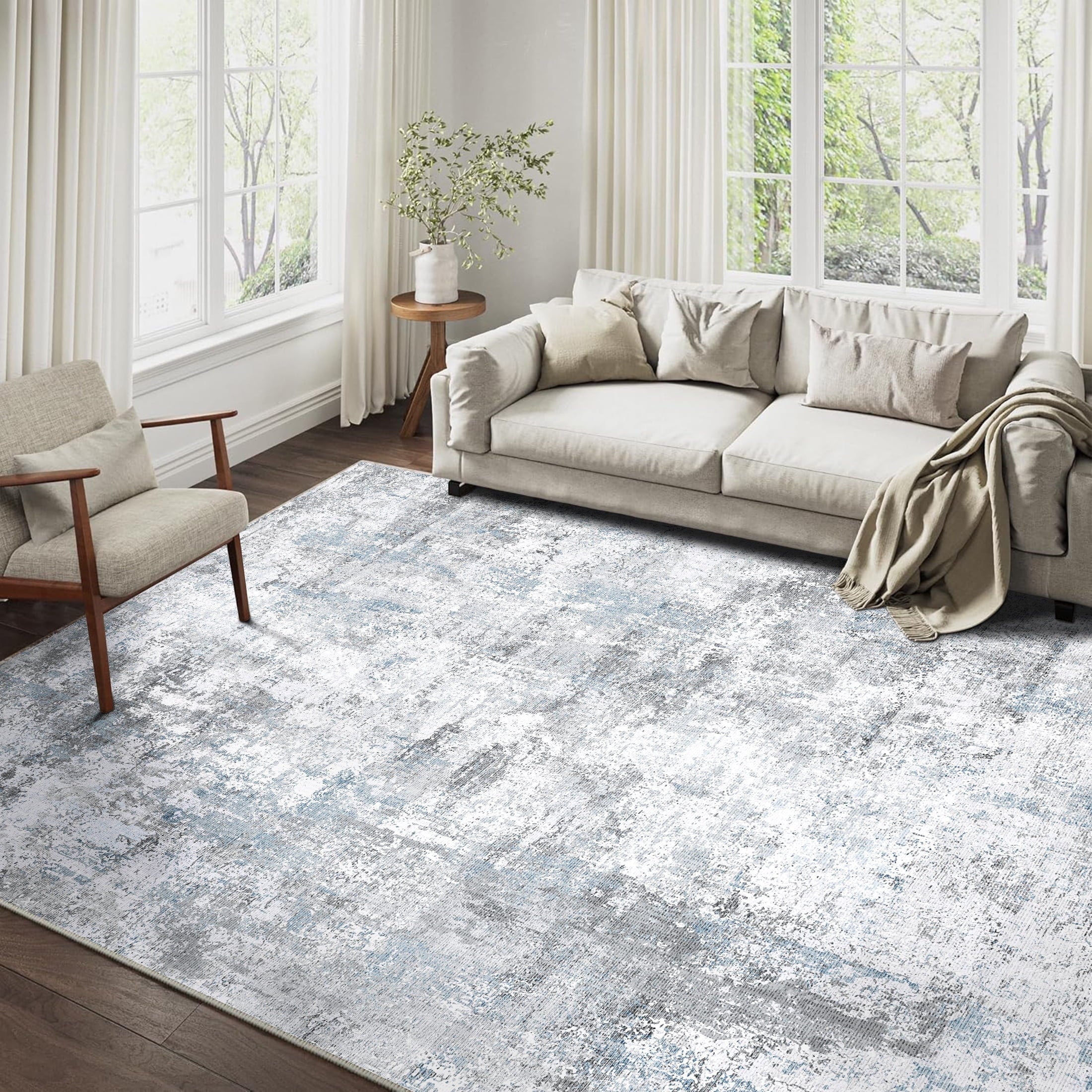 BERTHMEER 5'x7' Area Rugs for Living Room Light Brown Beige Rugs for Bedroom Kitchen Non Slip Washable Modern Contemporary Geometric Carpets Home Office Dorm Dining Room Striped Pattern Throw Rugs