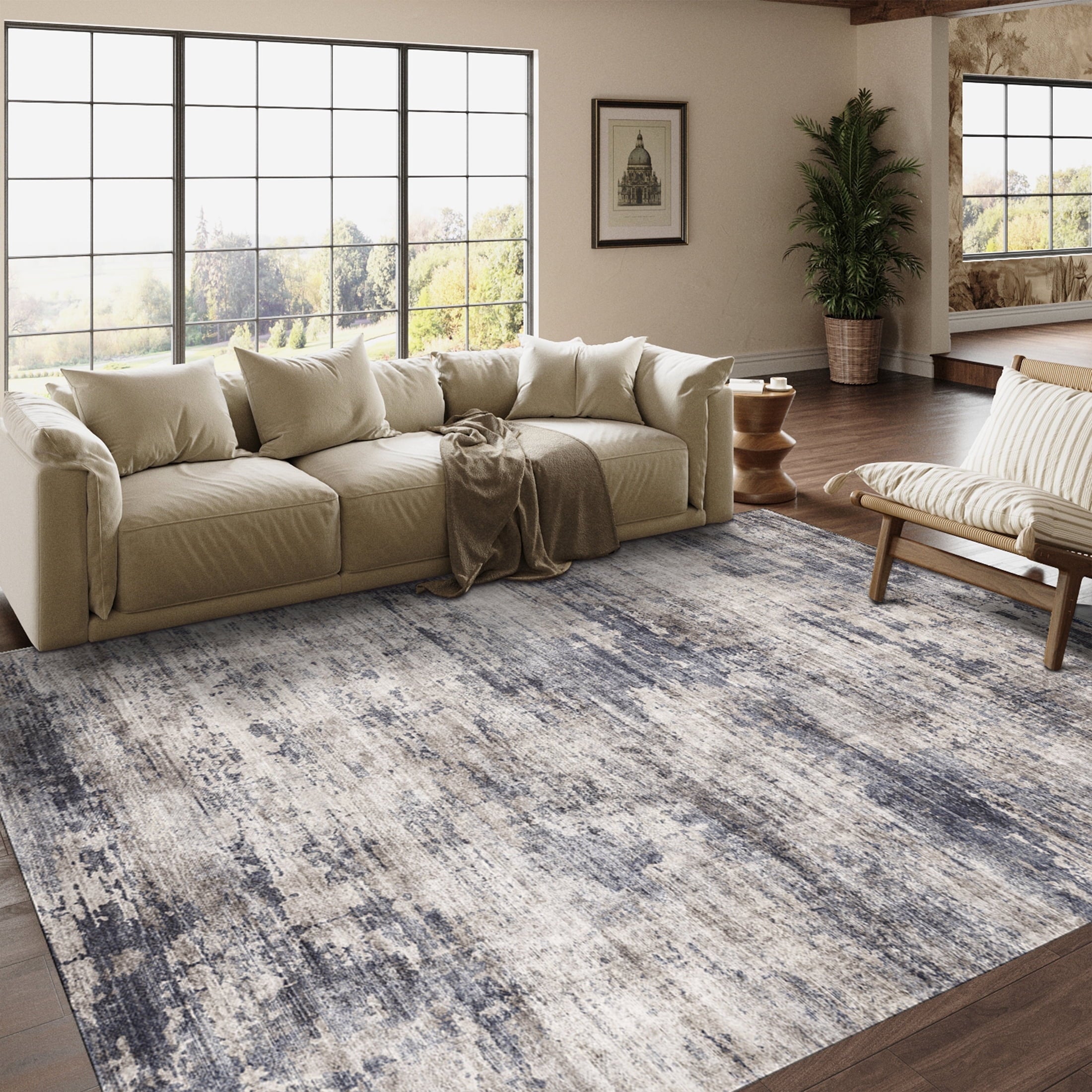 Berthmeer 6' x 9'Gray Abstract Area Rugs, Abstract Gray