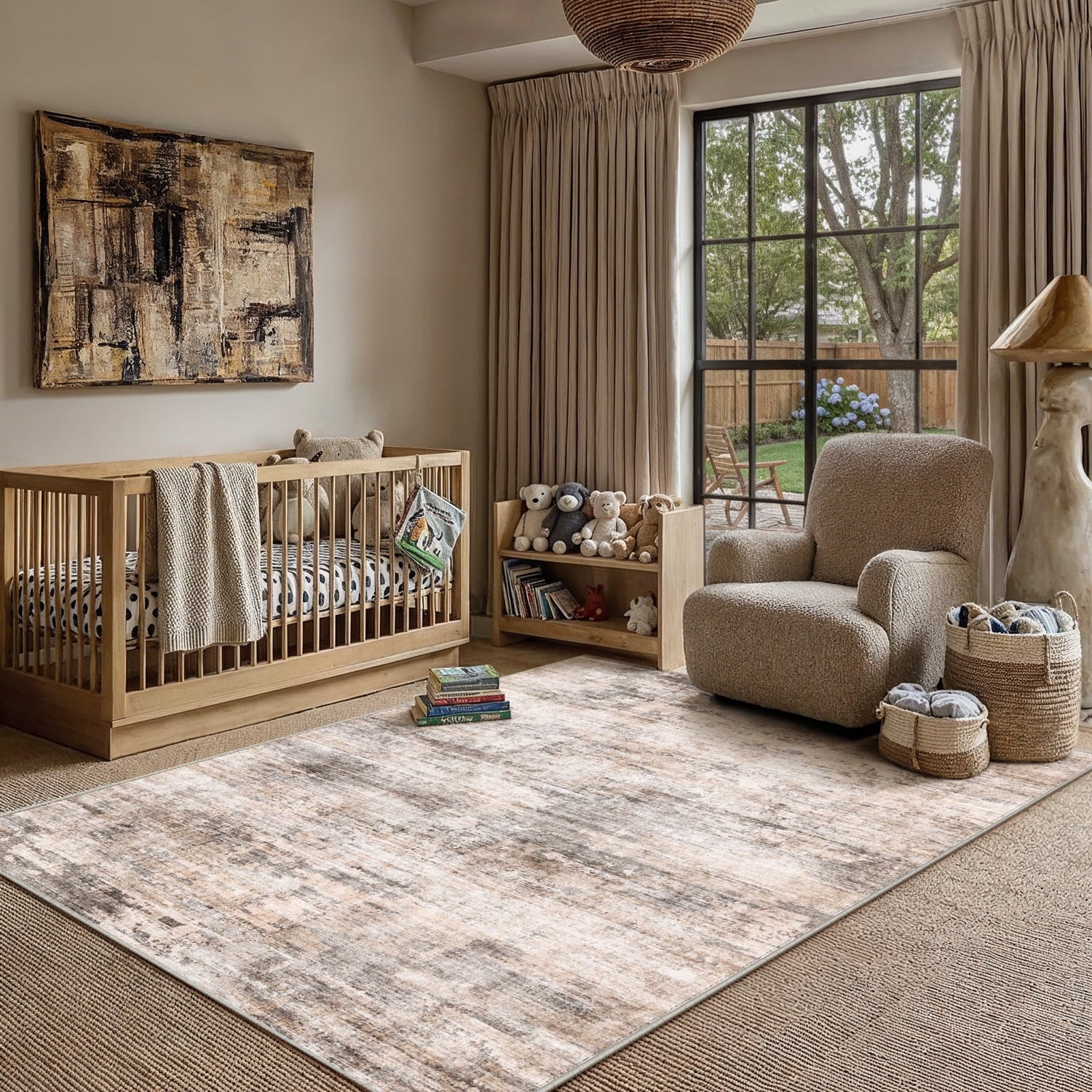 Berthmeer 6' x 9'Gray Abstract Area Rugs, Abstract Gray