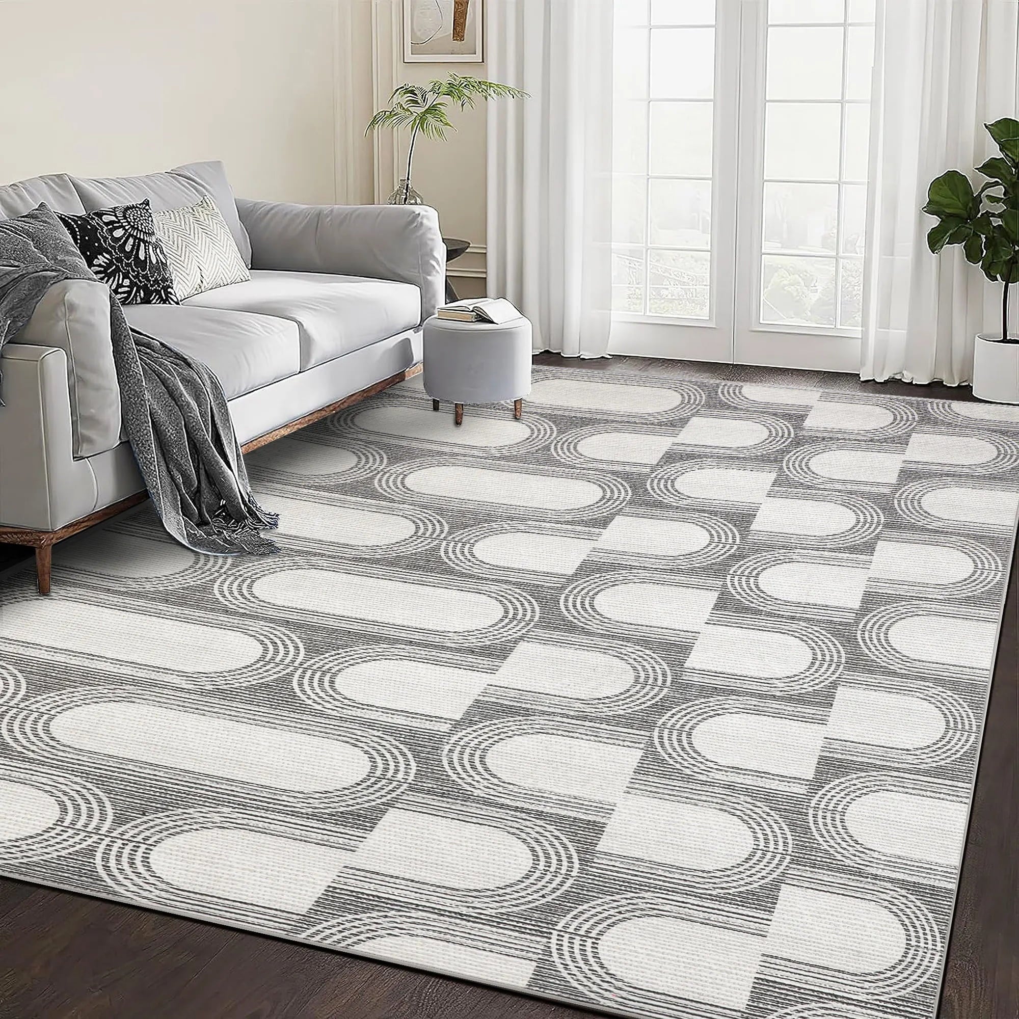 Berthmeer 6' x 9'Gray Abstract Area Rugs, Abstract Gray