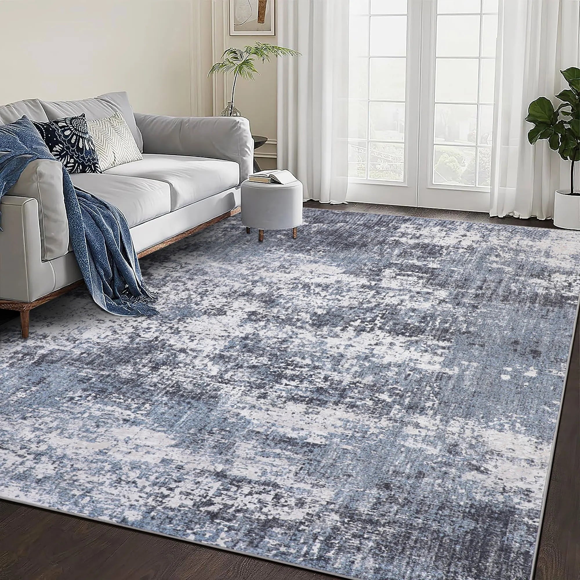 Berthmeer 6' x 9'Gray Abstract Area Rugs, Abstract Gray