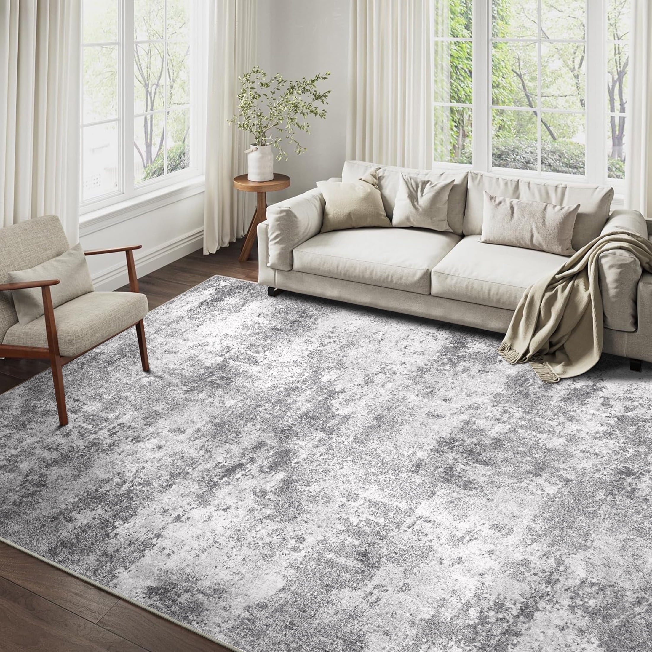 BERTHMEER 5'x7' Area Rugs for Living Room Light Brown Beige Rugs for Bedroom Kitchen Non Slip Washable Modern Contemporary Geometric Carpets Home Office Dorm Dining Room Striped Pattern Throw Rugs