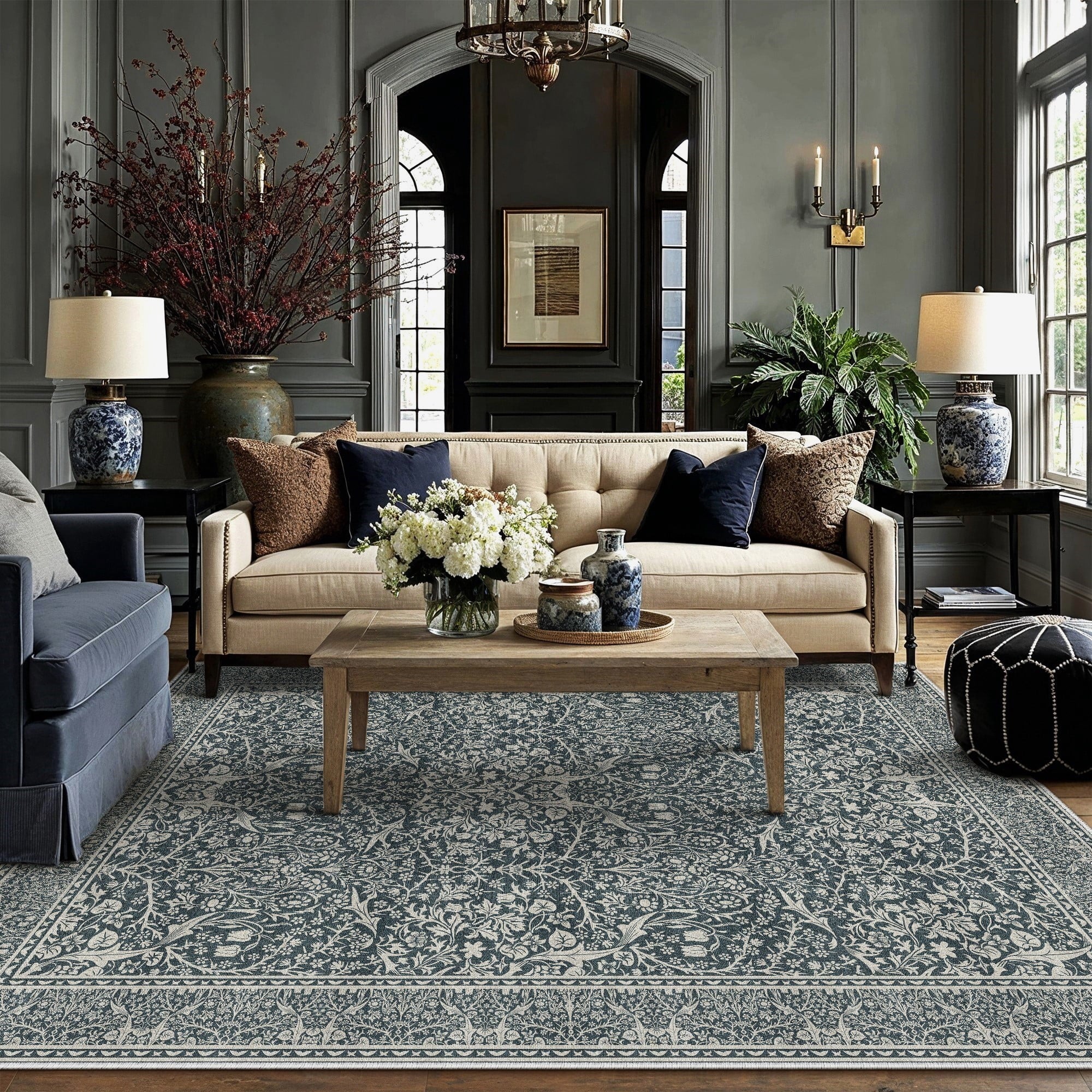 BERTHMEER 8'x10' Area Rugs for Living Room Bedroom Dining Room Kitchen Rugs Non Slip Washable Farmhouse Office Oriental Vintage Distressed Rugs Carpets,Deep Green