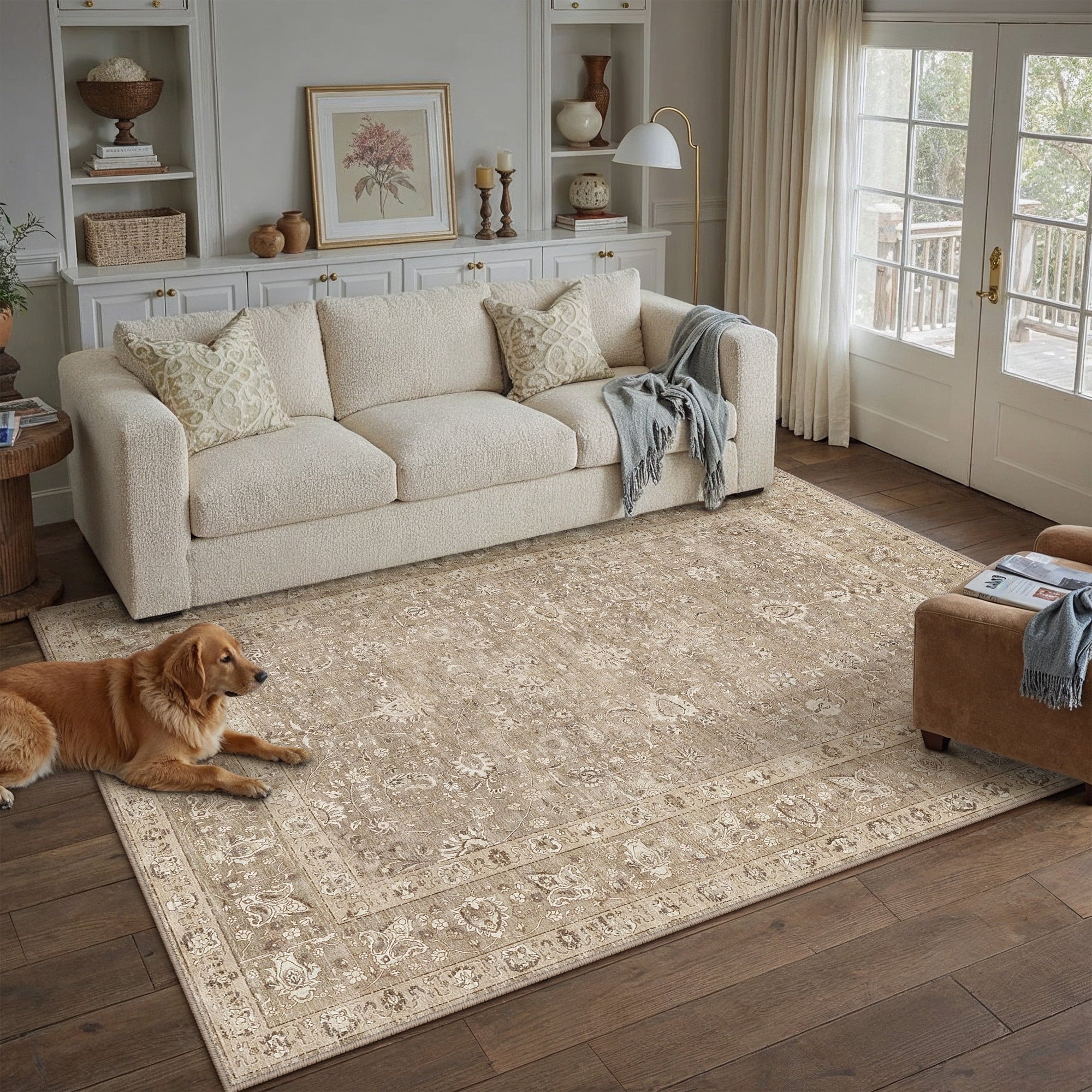 BERTHMEER 8'x10' Washable Large Area Rugs indoor Vintage Oriental Distressed Rugs Carpets for Living Room Bedroom Dining Room Office Throw Rugs Non-slip, Gray