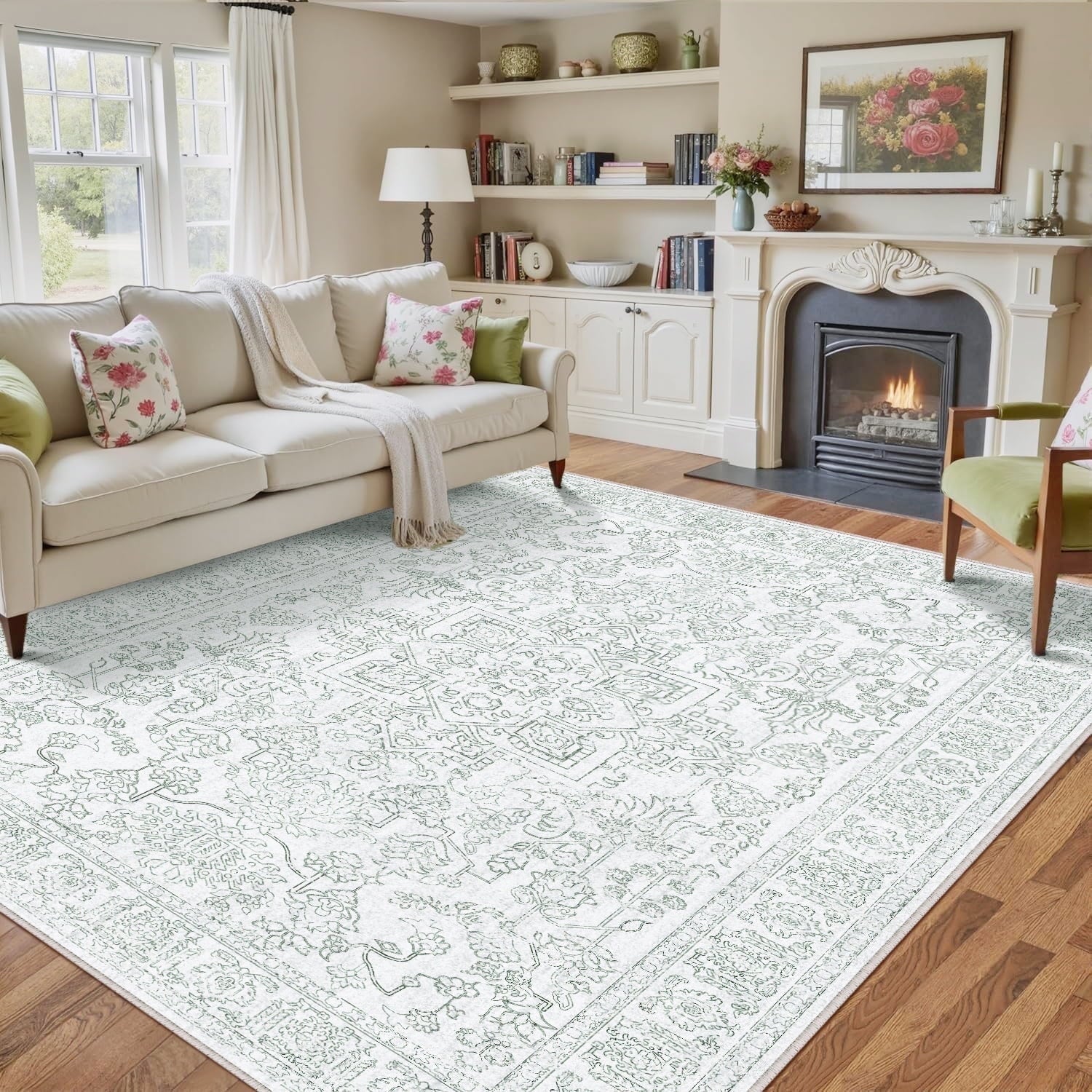 BERTHMEER 8'x10' Area Rugs for Living Room Bedroom Vintage Brown Carpets Kitchen Office Machine Washable Farmhouse Dining Room Oriental Rugs Non Slip Traditional Distressed Rugs