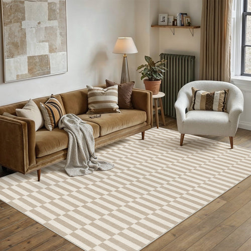 BERTHMEER 5'x7' Area Rugs for Living Room Light Brown Beige Rugs for Bedroom Kitchen Non Slip Washable Modern Contemporary Geometric Carpets Home Office Dorm Dining Room Striped Pattern Throw Rugs