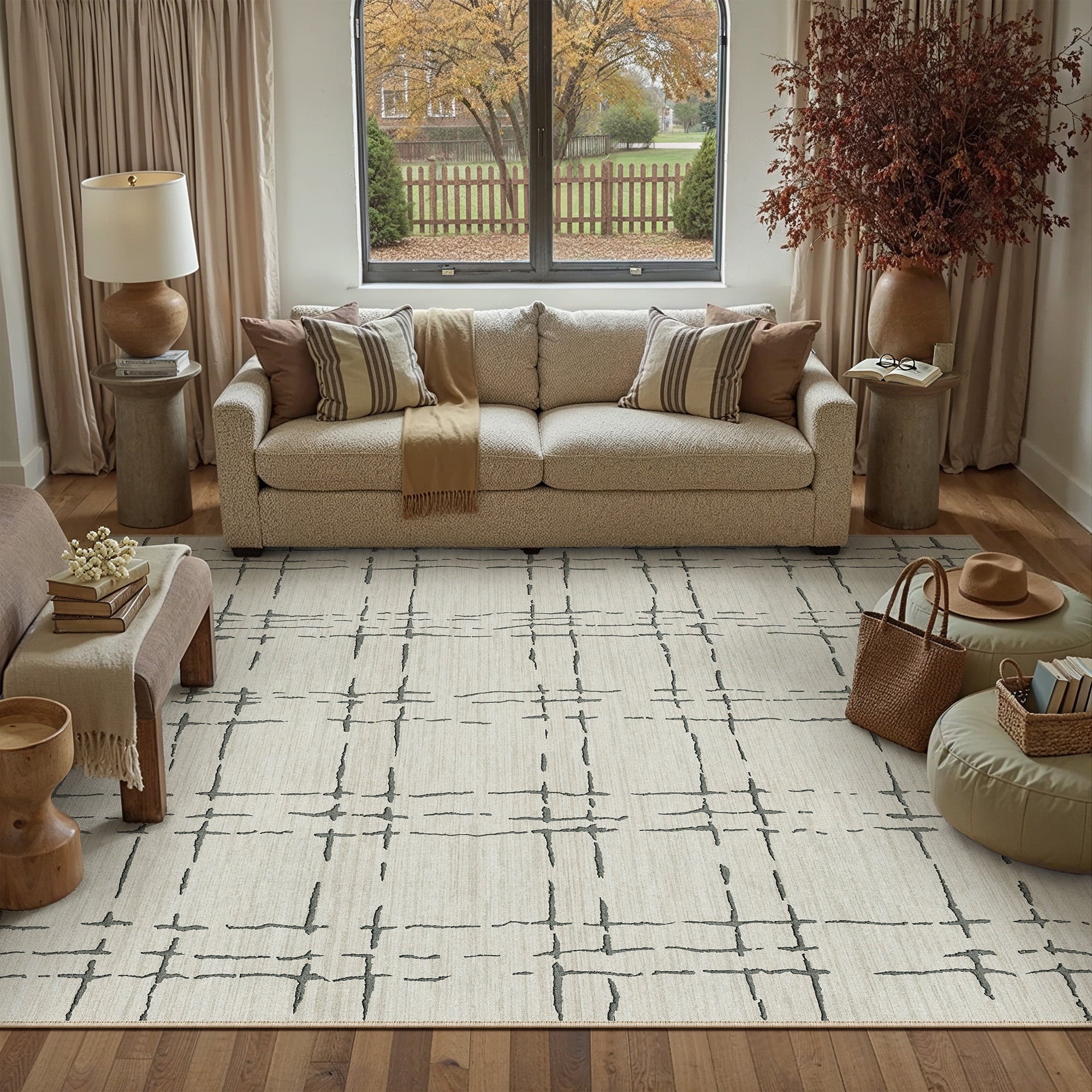 BERTHMEER 2'x6' Rhombus Checkered Runner Rugs for Hallway Entryway Bathroom Bedroom Kitchen Non Slip Washable Geometric Modern Contemporary Runner Rugs,Beige