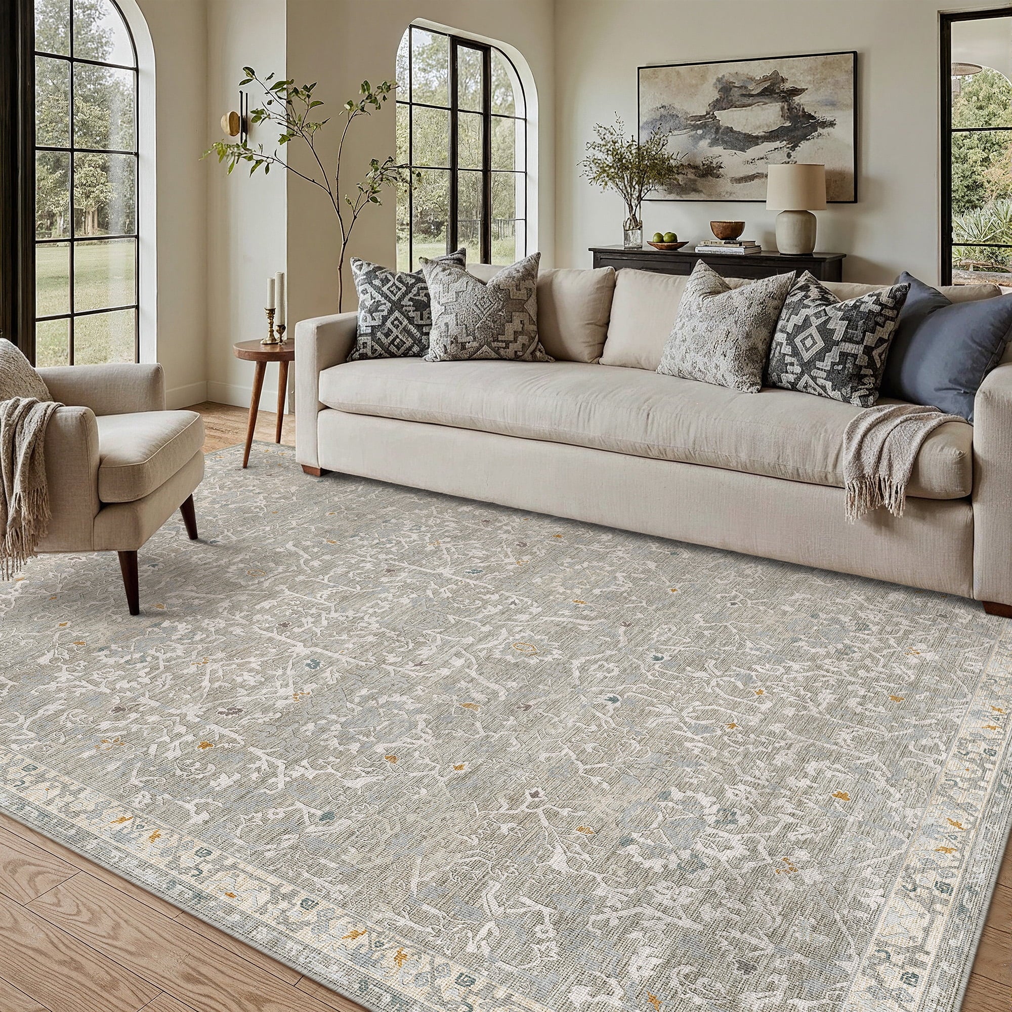 BERTHMEER 8'x10' Area Rugs for Living Room Vintage Brown Rugs for Bedroom Home Office Machine Washable Large Farmhouse Dining Room Oriental Rugs Non Slip Traditional Distressed Carpets