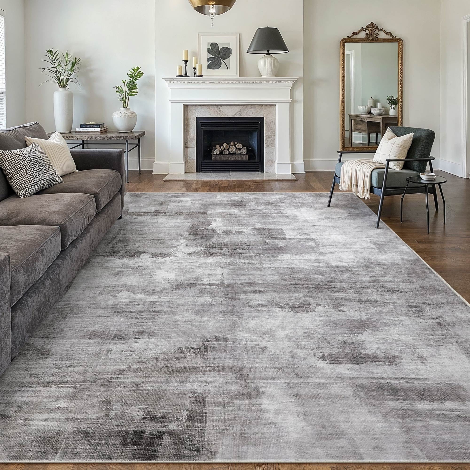 Berthmeer 6' x 9'Gray Abstract Area Rugs, Abstract Gray