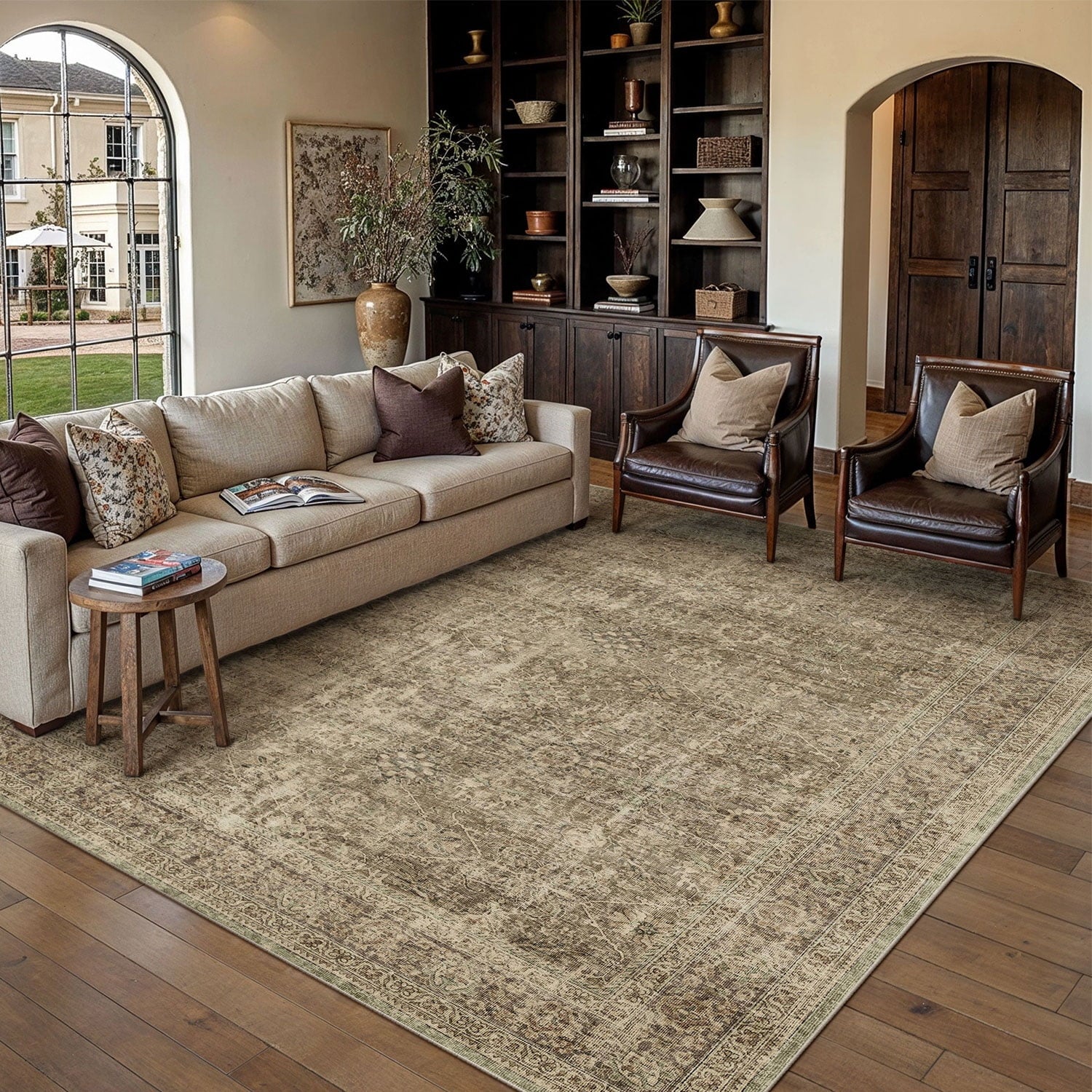 BERTHMEER 8'x10' Washable Large Area Rugs indoor Vintage Oriental Distressed Rugs Carpets for Living Room Bedroom Dining Room Office Throw Rugs Non-slip, Gray