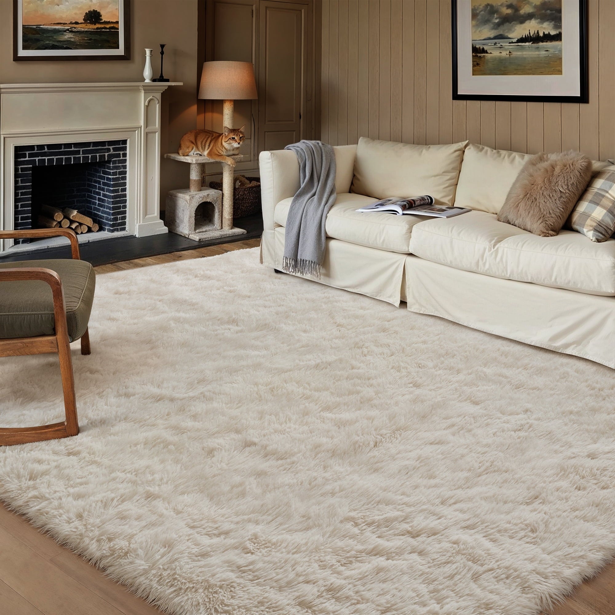 BERTHMEER 8'x10' Shag Ultra-Soft Area Rugs，Fluffy Rugs Carpets for Living Room Bedroom High-Plie Soft Checkered Rugs, Black White