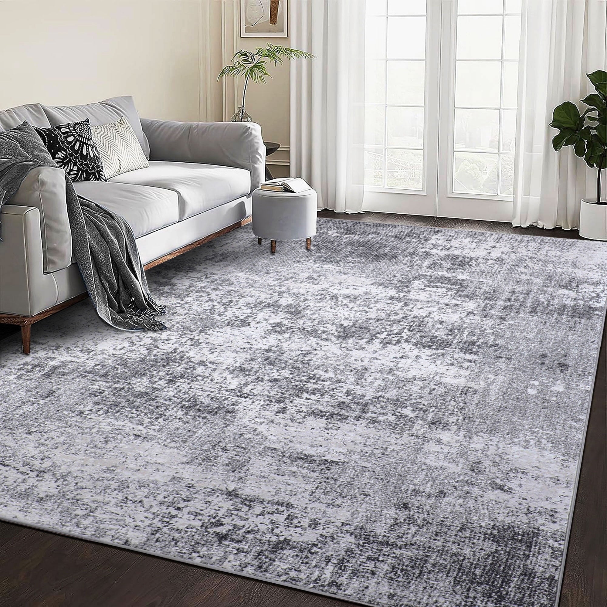 Berthmeer 6' x 9'Gray Abstract Area Rugs, Abstract Gray