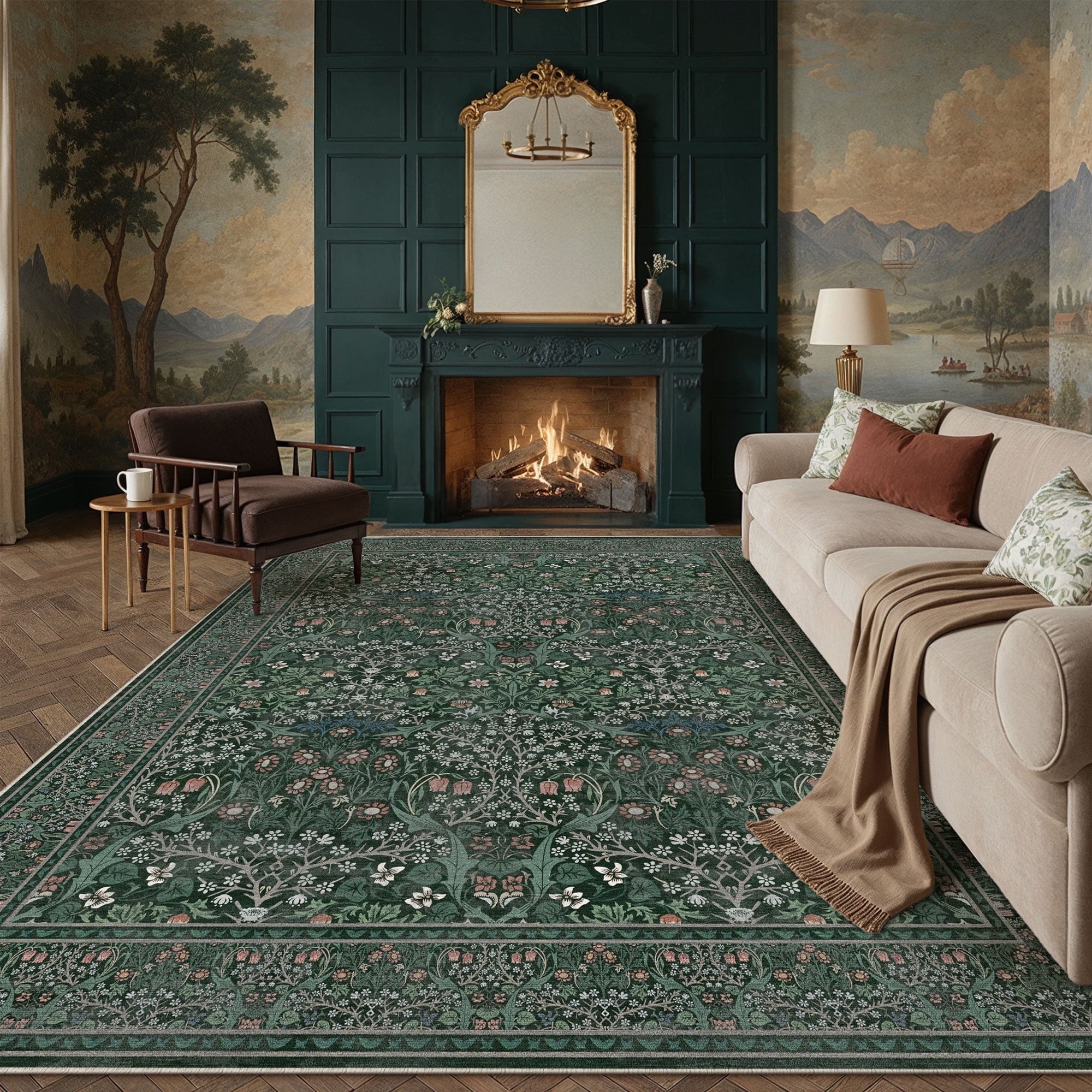 BERTHMEER 8'x10' Area Rugs for Living Room Bedroom Dining Room Kitchen Rugs Non Slip Washable Farmhouse Office Oriental Vintage Distressed Rugs Carpets,Deep Green