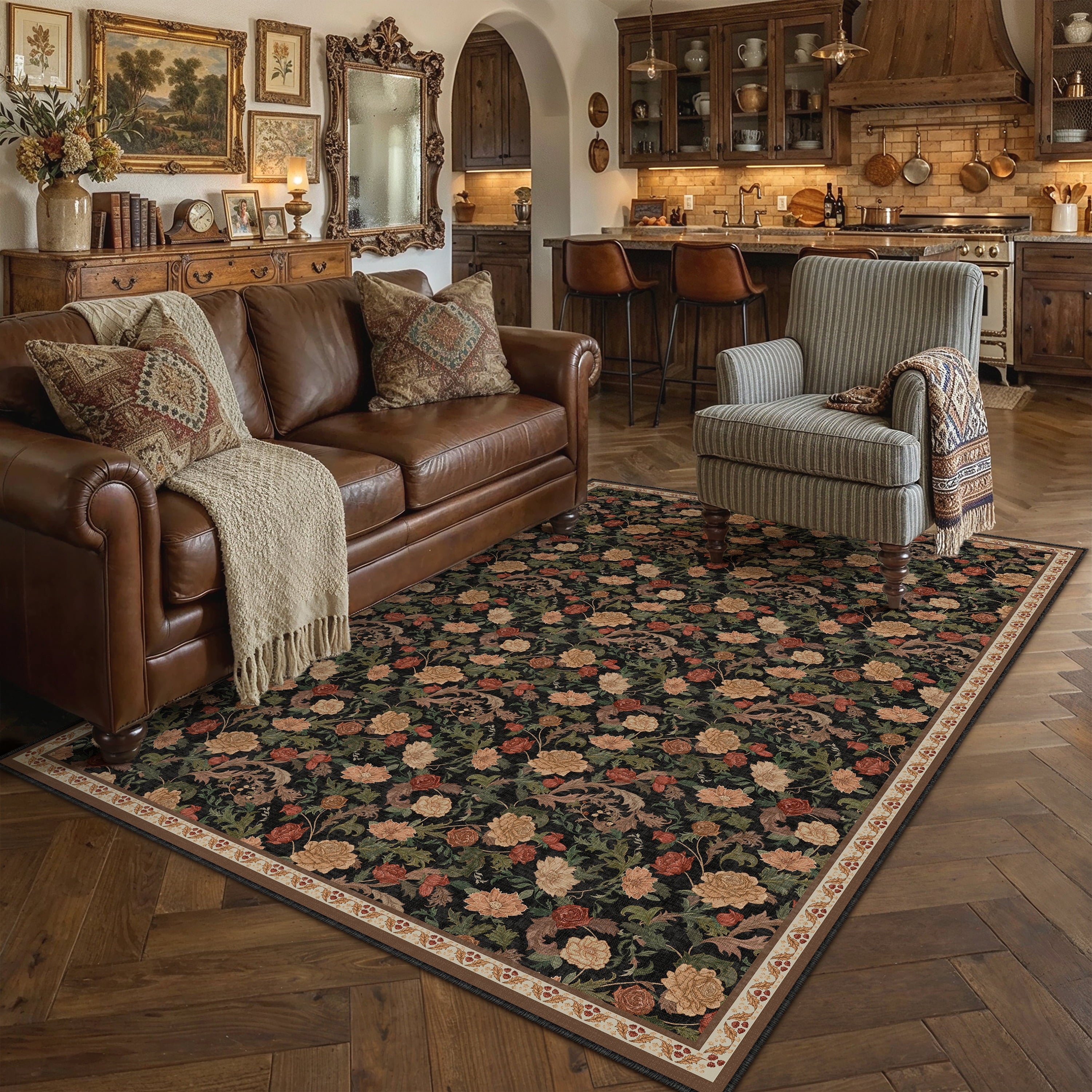 BERTHMEER 8'x10' Area Rugs for Living Room Bedroom Dining Room Kitchen Rugs Non Slip Washable Farmhouse Office Oriental Vintage Distressed Rugs Carpets,Deep Green