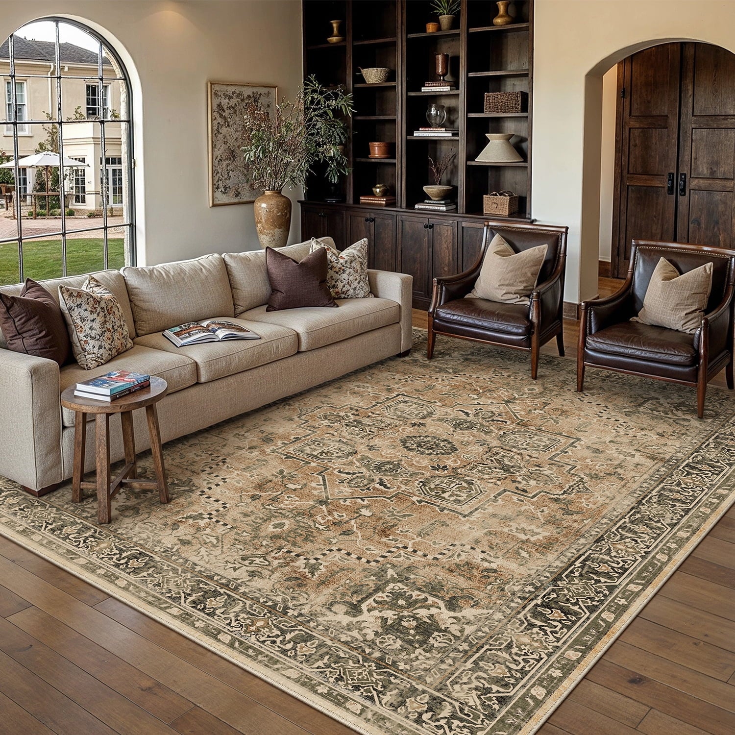 BERTHMEER 8'x10' Washable Large Area Rugs indoor Vintage Oriental Distressed Rugs Carpets for Living Room Bedroom Dining Room Office Throw Rugs Non-slip, Gray