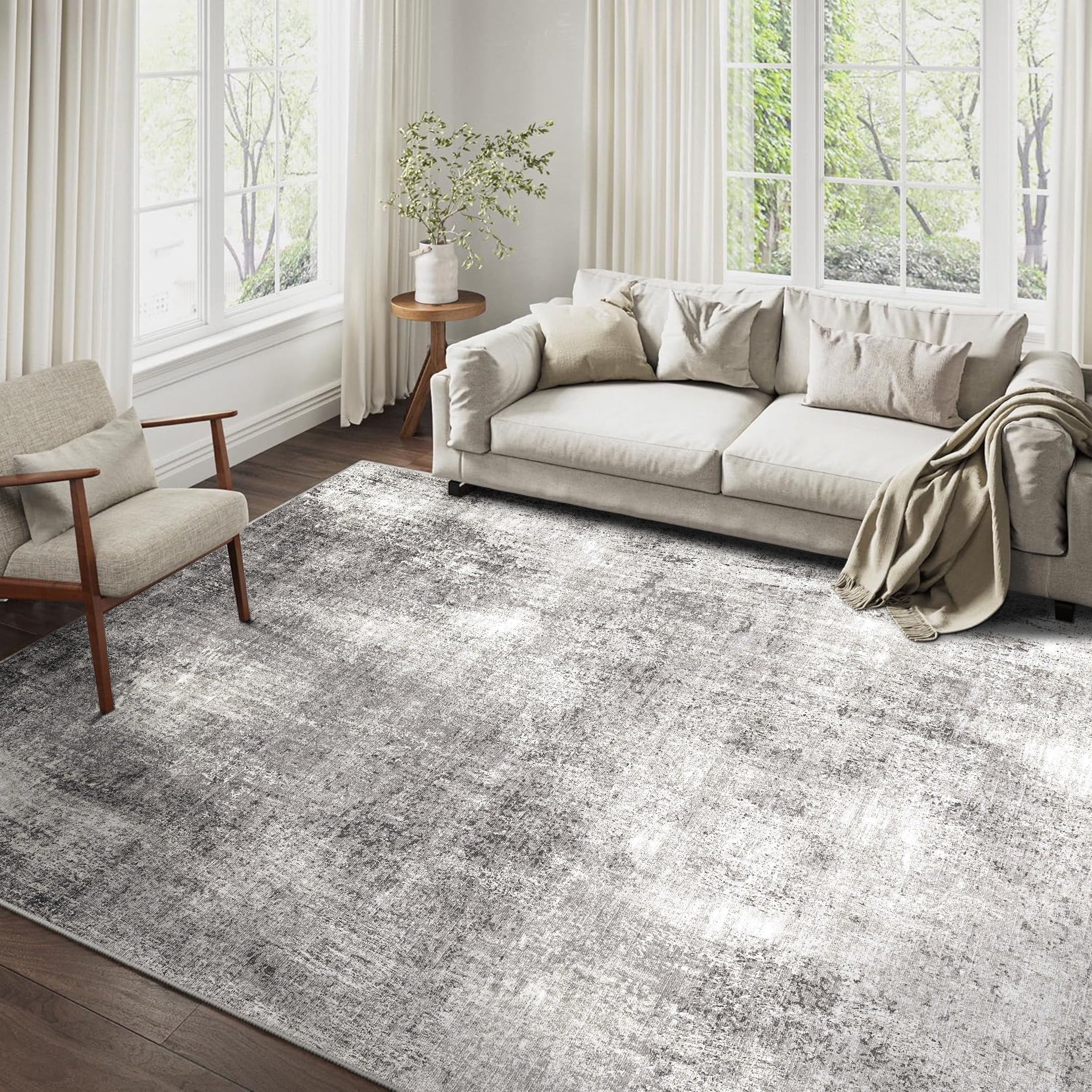 Berthmeer 6' x 9'Gray Abstract Area Rugs, Abstract Gray