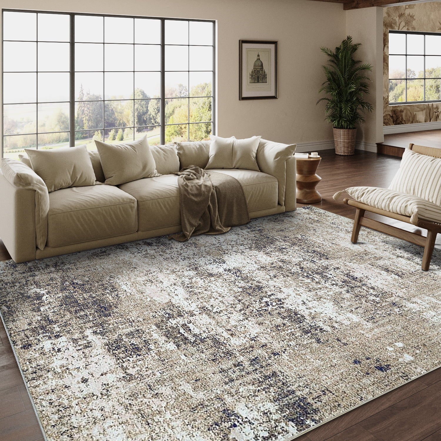 Berthmeer 6' x 9'Gray Abstract Area Rugs, Abstract Gray