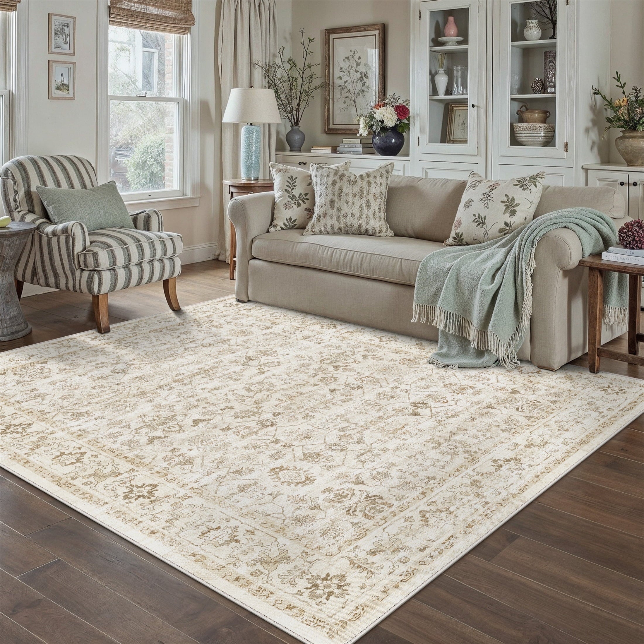 BERTHMEER 8'x10' Area Rugs for Living Room Bedroom Vintage Brown Carpets Kitchen Office Machine Washable Farmhouse Dining Room Oriental Rugs Non Slip Traditional Distressed Rugs