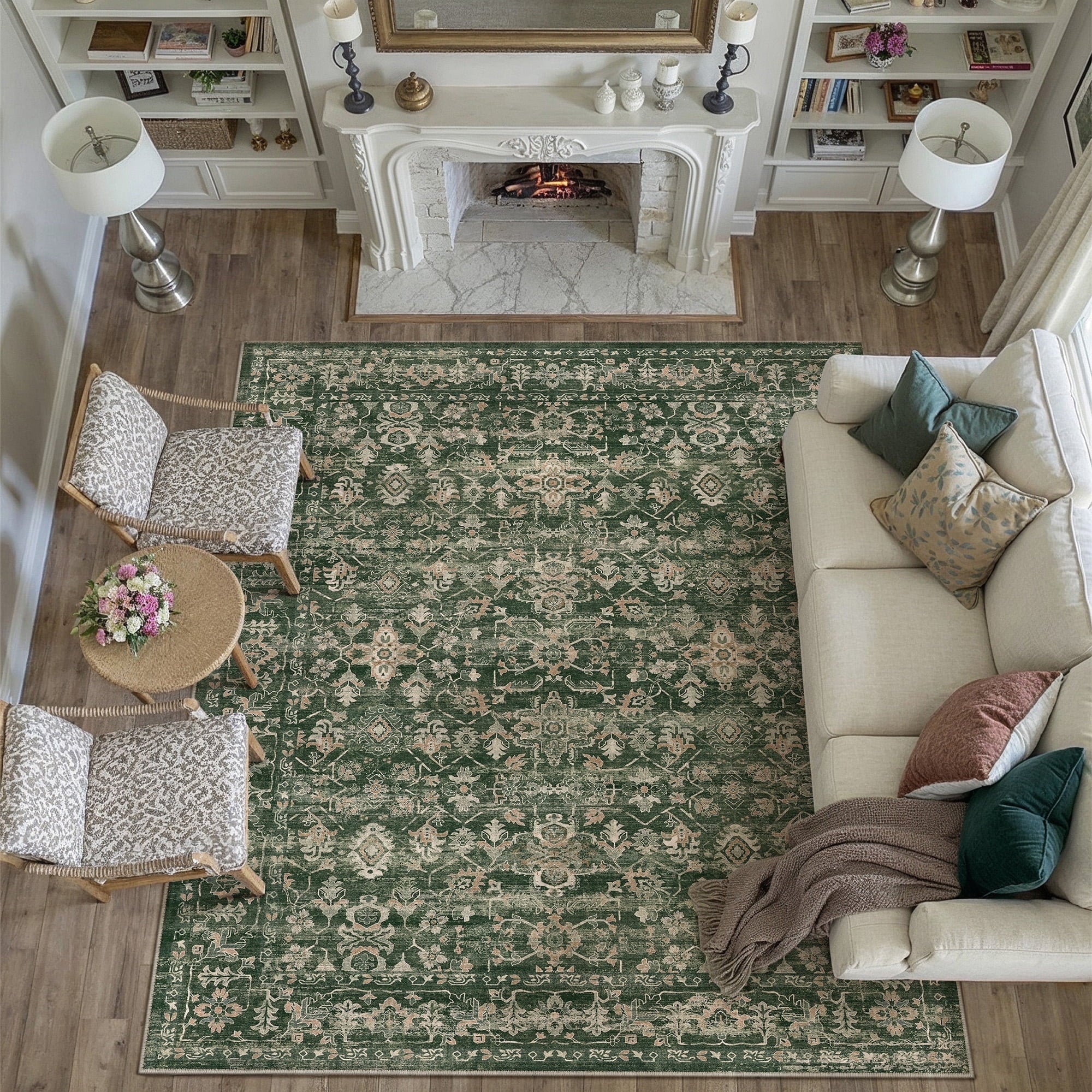 BERTHMEER 8'x10' Area Rugs for Living Room Bedroom Vintage Brown Carpets Kitchen Office Machine Washable Farmhouse Dining Room Oriental Rugs Non Slip Traditional Distressed Rugs