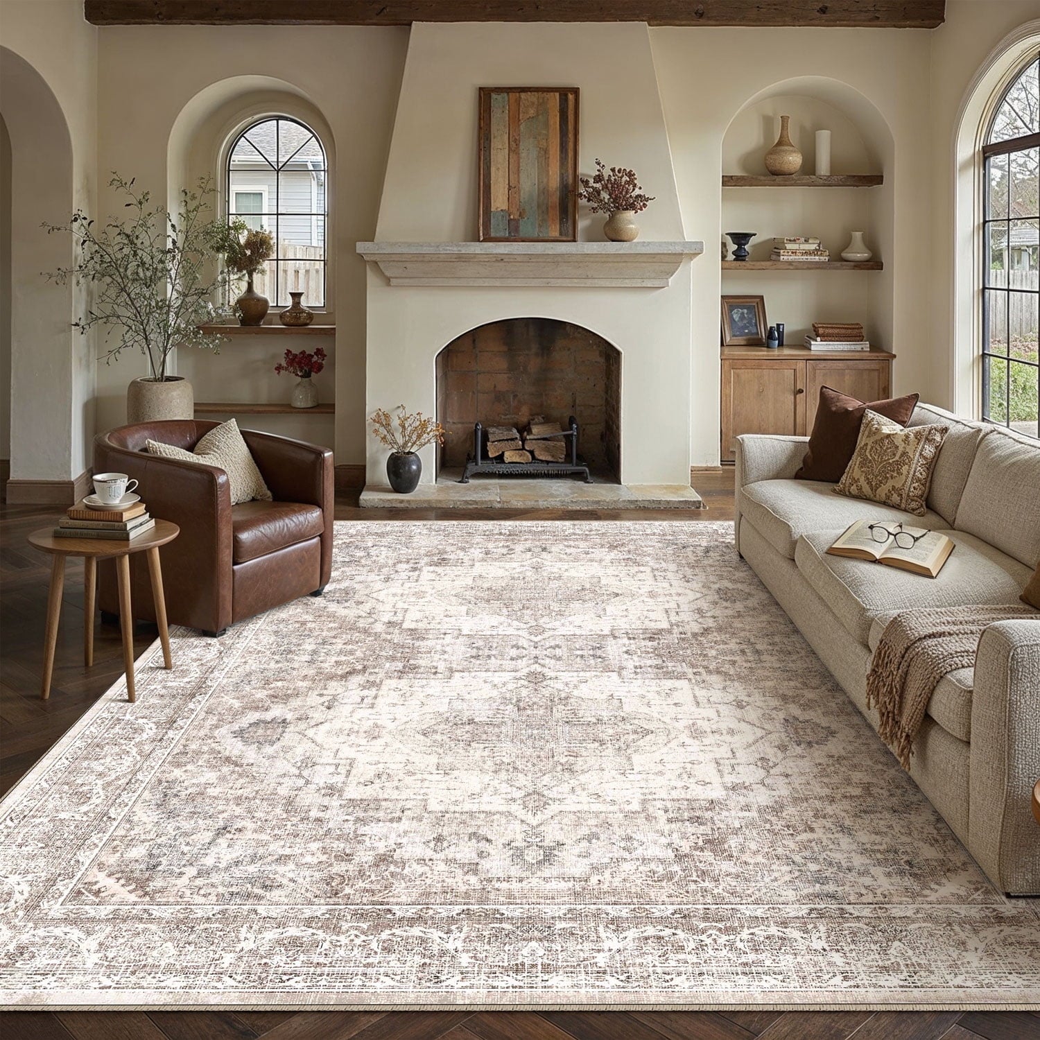 BERTHMEER 8'x10' Washable Large Area Rugs indoor Vintage Oriental Distressed Rugs Carpets for Living Room Bedroom Dining Room Office Throw Rugs Non-slip, Gray