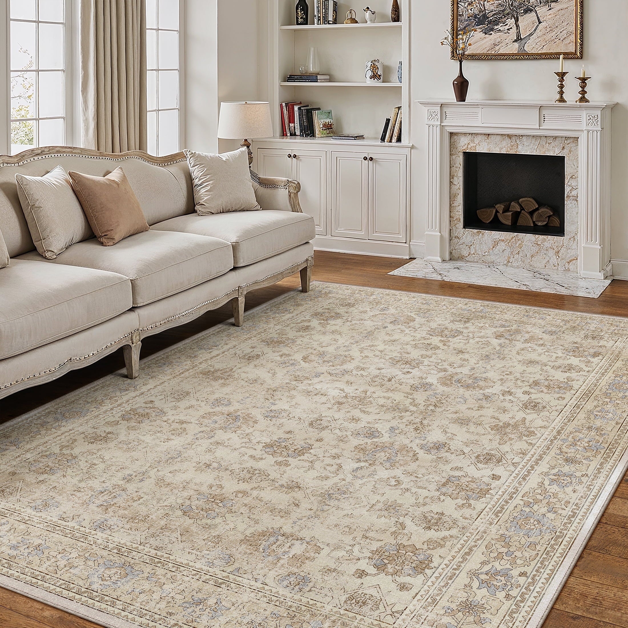 BERTHMEER 8'x10' Area Rugs for Living Room Vintage Brown Rugs for Bedroom Home Office Machine Washable Large Farmhouse Dining Room Oriental Rugs Non Slip Traditional Distressed Carpets