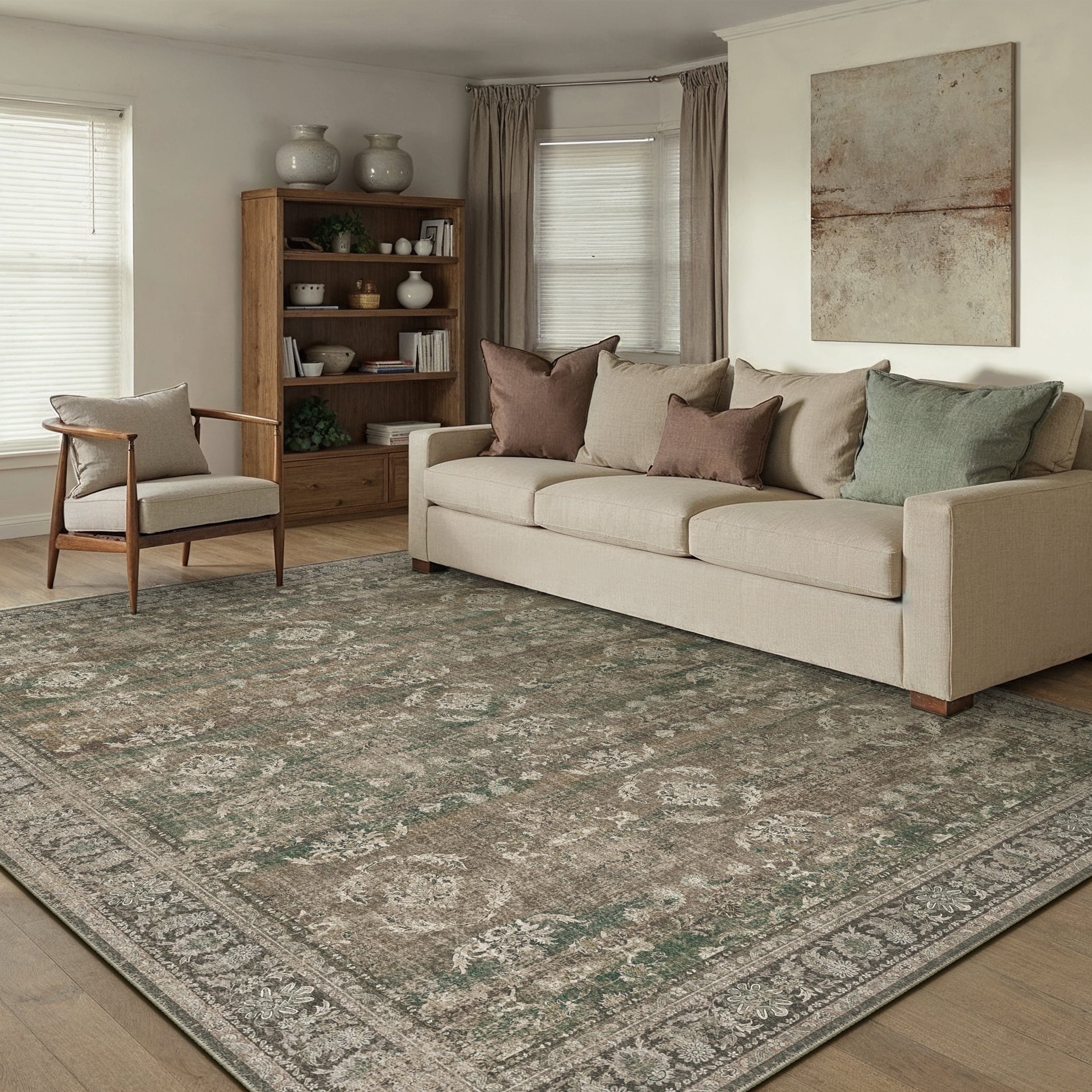 BERTHMEER 8'x10' Area Rugs for Living Room Bedroom Vintage Brown Carpets Kitchen Office Machine Washable Farmhouse Dining Room Oriental Rugs Non Slip Traditional Distressed Rugs