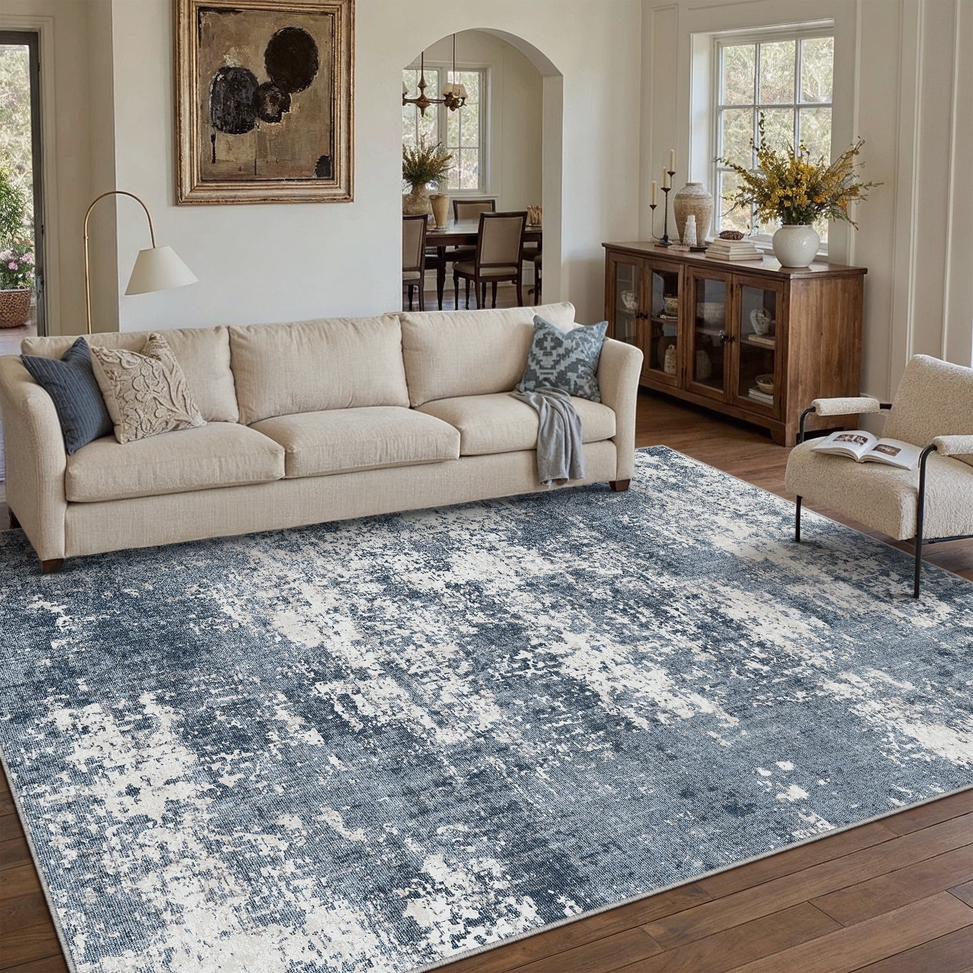 Berthmeer 6' x 9'Gray Abstract Area Rugs, Abstract Gray
